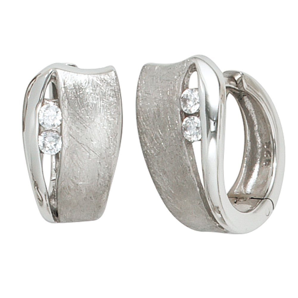 Paar Creolen Creolen 13,5mm 925 Silber mit 4 Zirkonia