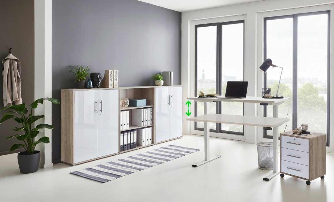 moebel-dich-auf Schreibtisch e-OFFICE EDITION (Büromöbel-Set, Aktenschränke abschließbar, Made in Germany, Set 9), mit elektrisch höhenverstellbarem Schreibtisch
