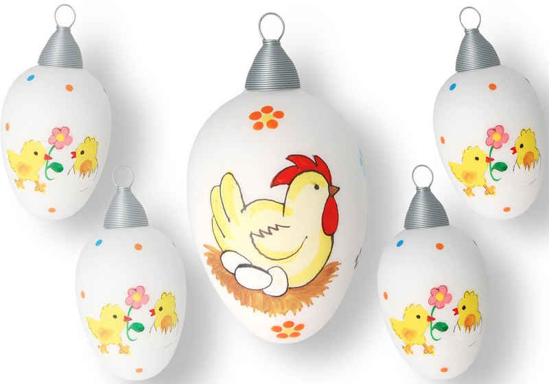Krebs Glas Lauscha Osterei »Henne mit Eiern und Küken« (Set, 5 St)