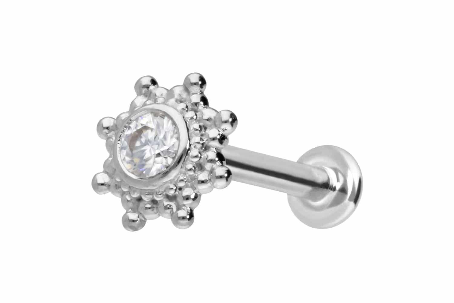 Piercing-Set 14 Karat Gold Labret mit Push Fit MOISSANIT-SONNE