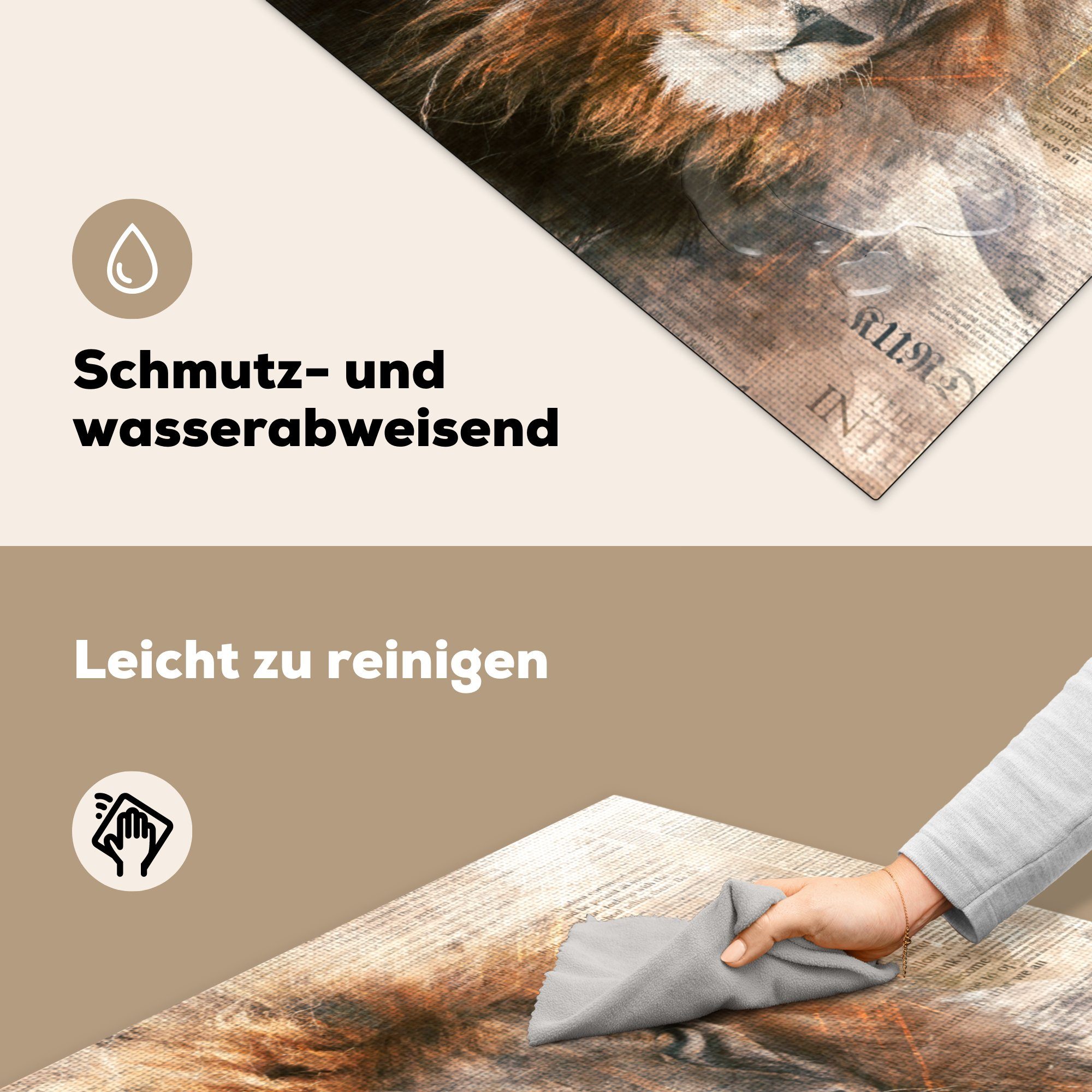 Löwe für Ceranfeldabdeckung, Arbeitsplatte Farben, 78x78 küche Zeitung Herdblende-/Abdeckplatte tlg), cm, (1 - Vinyl, - MuchoWow