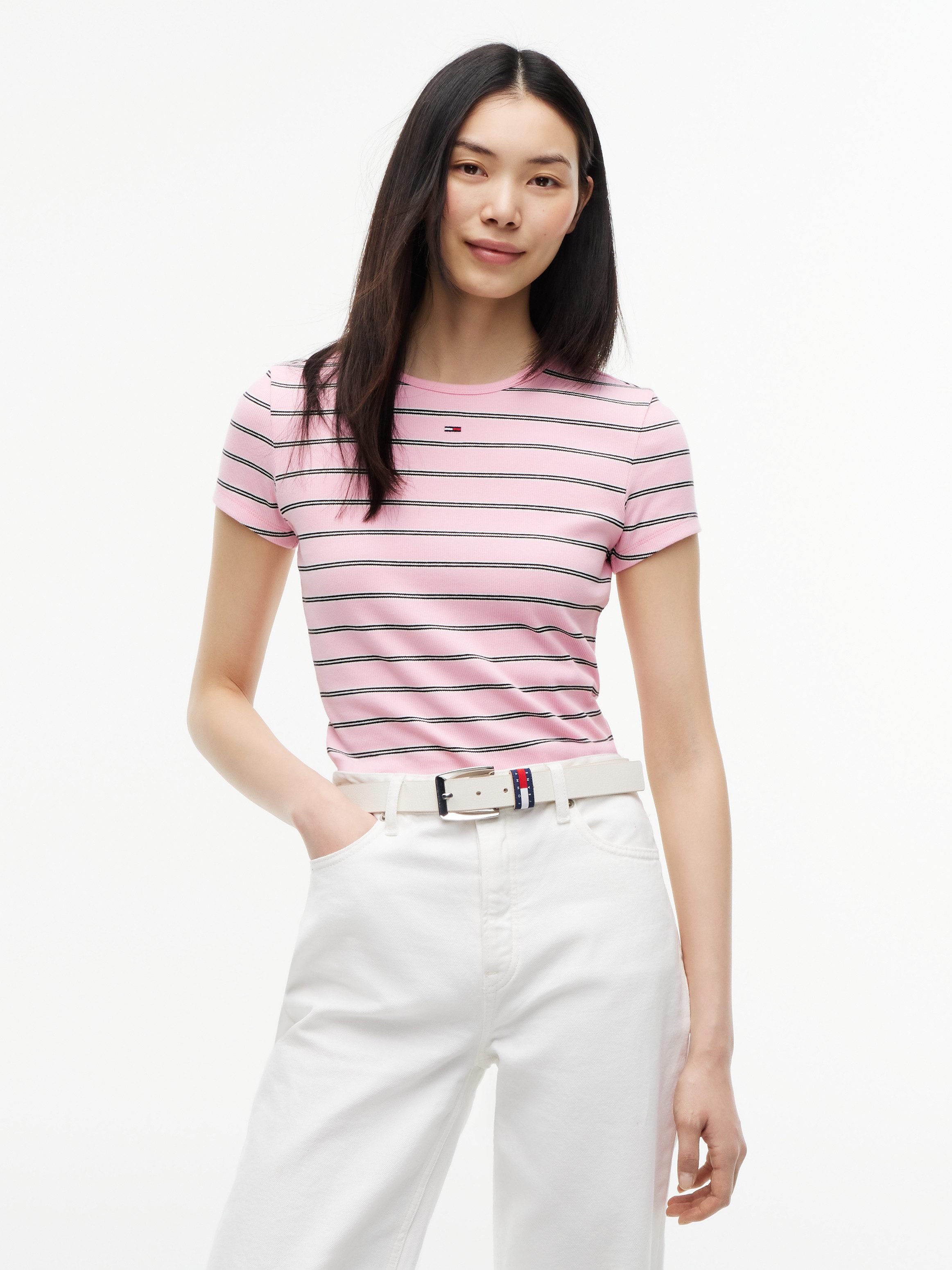 Tommy Jeans Kurzarmshirt TJW SLIM ESSENTIAL RIB SS EXT mit gerippter Struktur