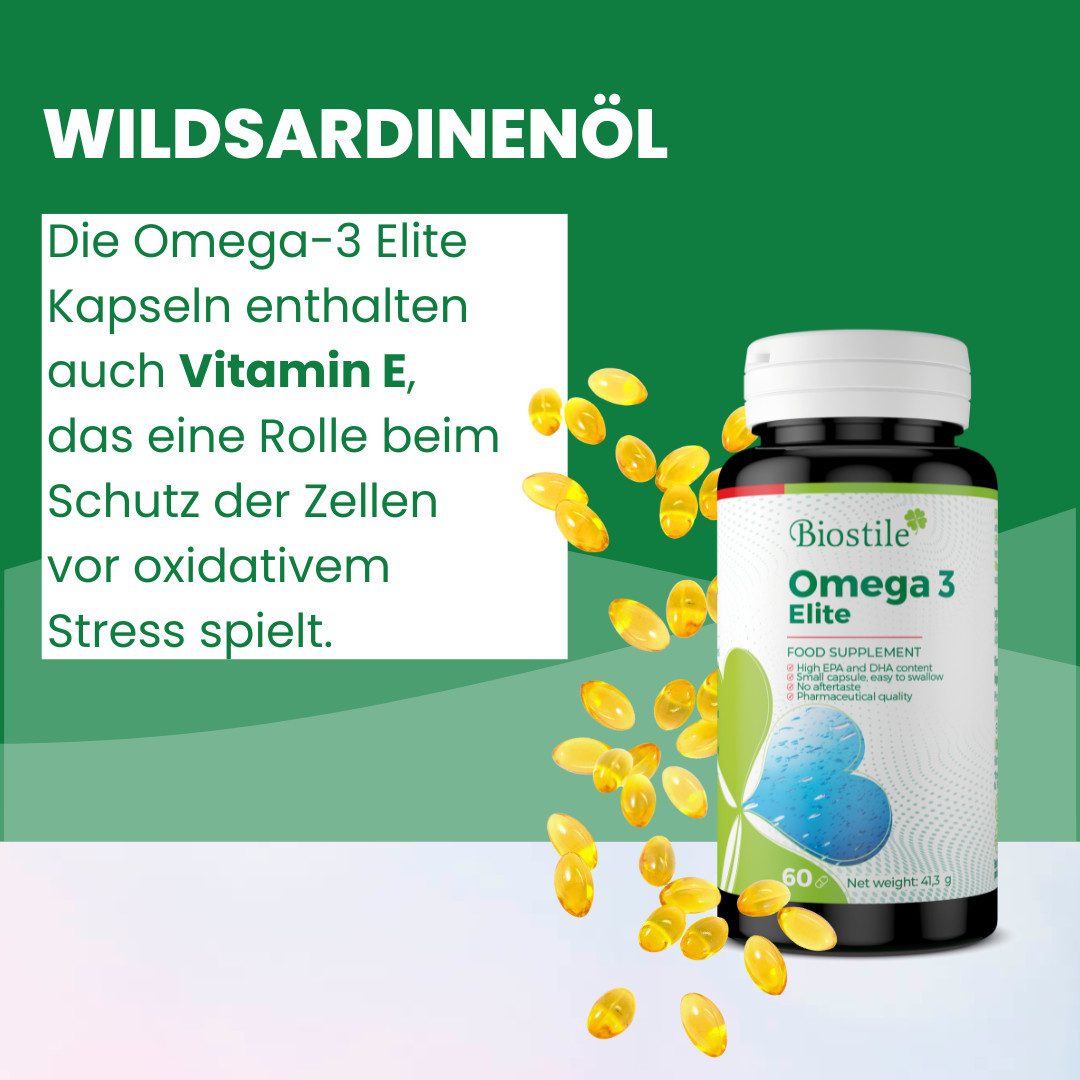 Biostile Omega 3, für Herz und Gehirn, hochrein aus Fischöl, Kapseln, 41,3 g, Aus wildem Sardellenöl, Anti-Reflux, 60 Kapseln