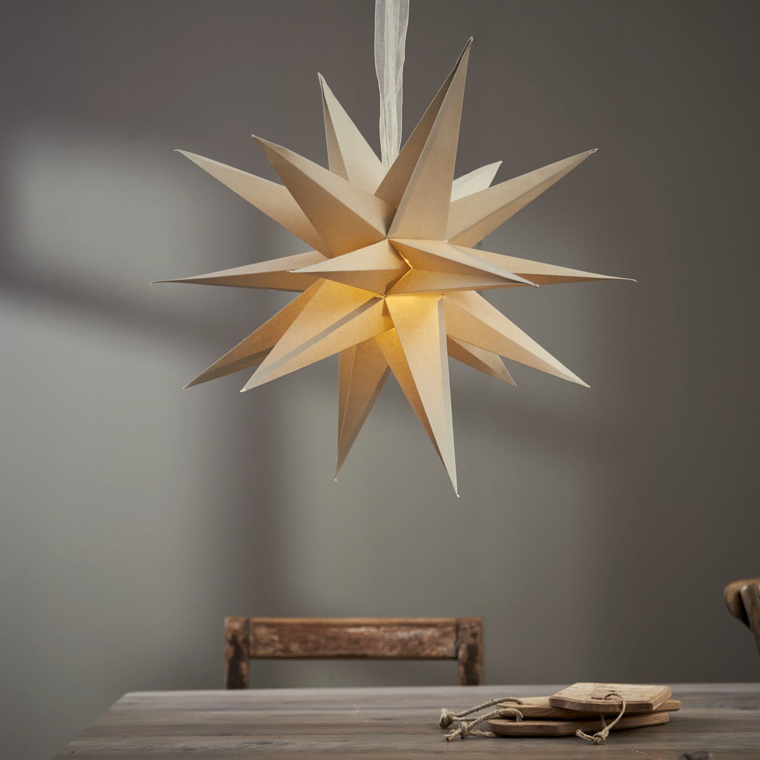 3D Weihnachtsstern Stern MARELIDA mit Papierstern 45cm Faltstern Stern LED creme Band D: