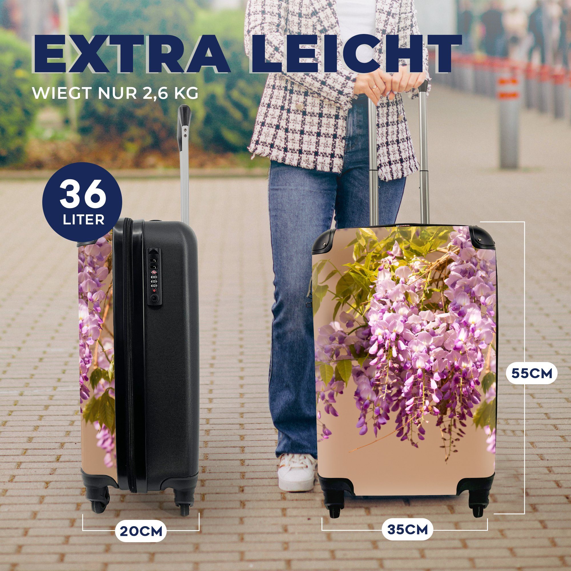 Reisekoffer Nahaufnahme für Ferien, MuchoWow Handgepäckkoffer Sonne, einer Glyzinie 4 Rollen, in der Reisetasche Handgepäck Trolley, mit rollen,