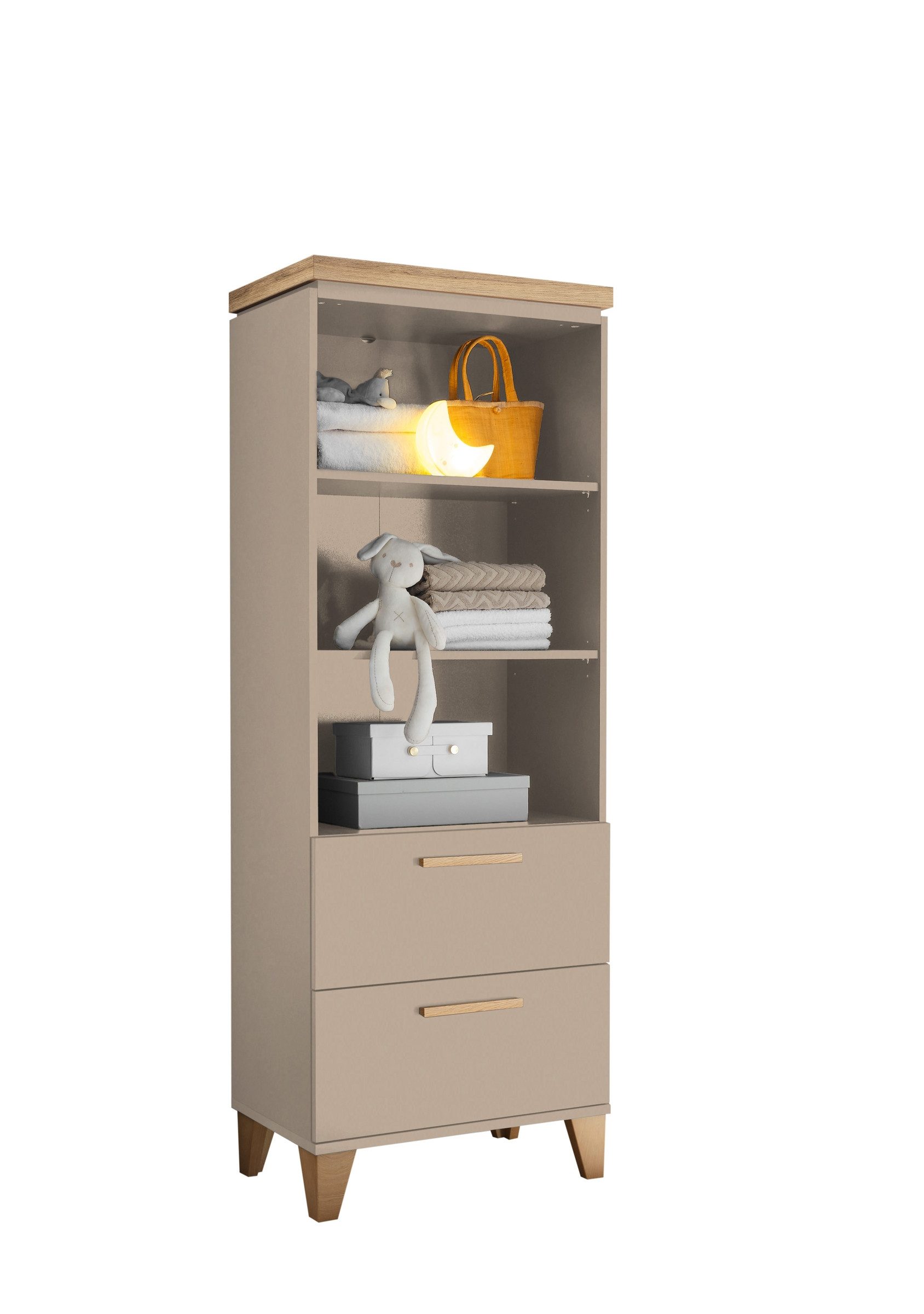 PREISBRECHER Regal HILDA, 2 Schübe, Kaschmir / Mauvella Oak Dekor - 60x163,1x38cm (BxHxT)