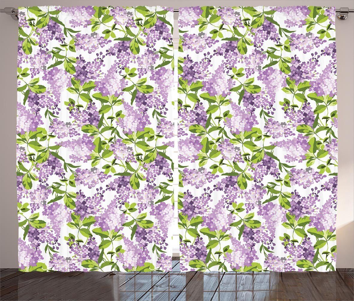 Vorhang Haken, Frühling Schlaufen Abakuhaus, mit Kräuselband und Pflanzen Gardine Mauve Schlafzimmer Botanic