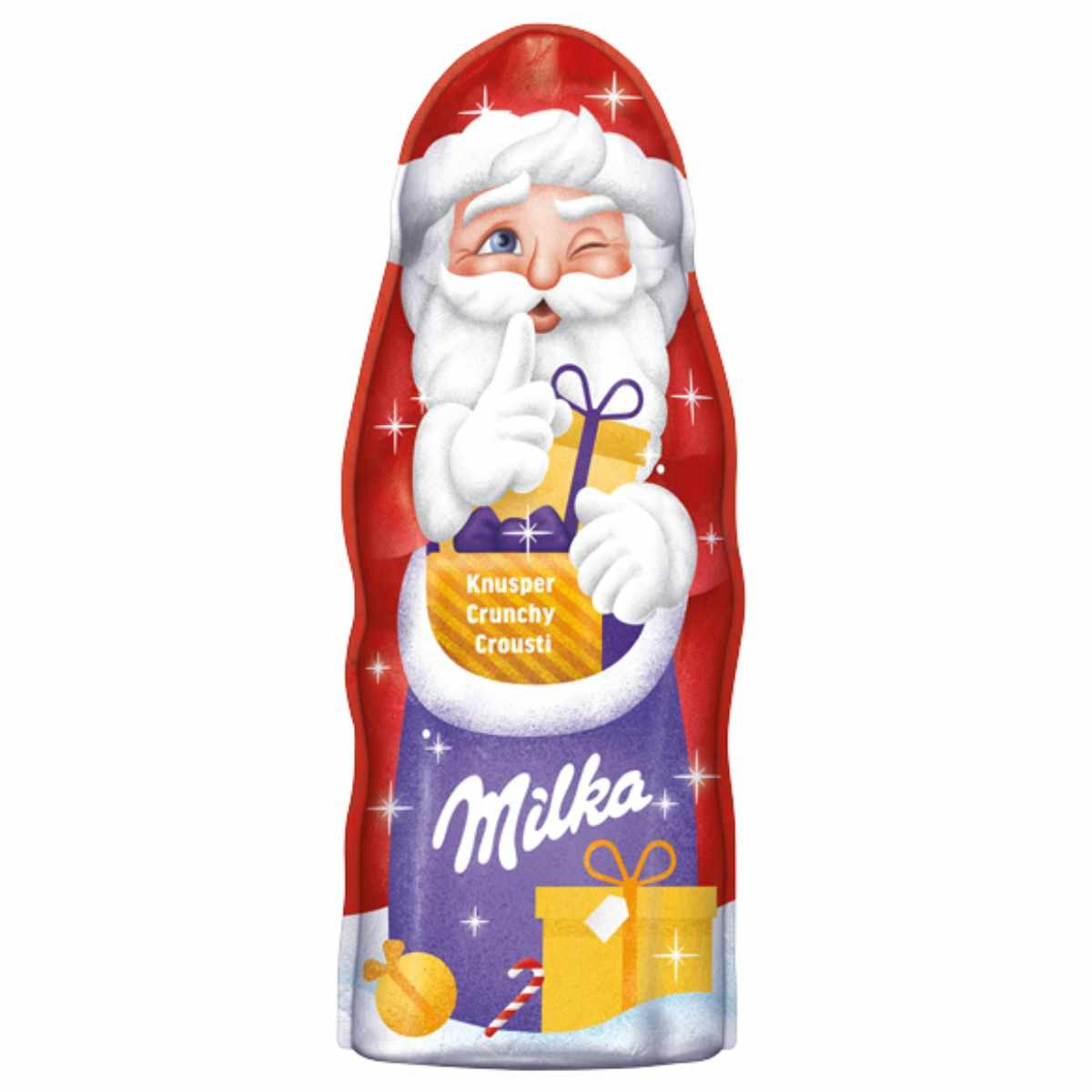 MILKA Schokolade, Milka Weihnachtsmann Knusper Alpenmilch Schokolade mit Knusperreis 95g