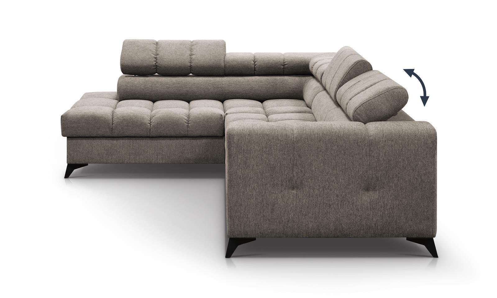 Cappucino Schlaffunktion, Volf, verstellbare Bettkasten, aus Wohnzimmer, Schlafecke mit im 03) (polaris Kopfstützen, für Beautysofa Velours mit modernes Design, Ecksofa mit Eckcouch