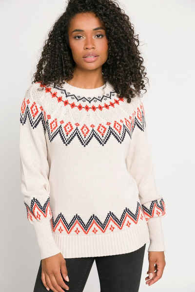 Gina Laura Strickpullover Norweger-Pullover Zopfmuster Rundhals Langarm