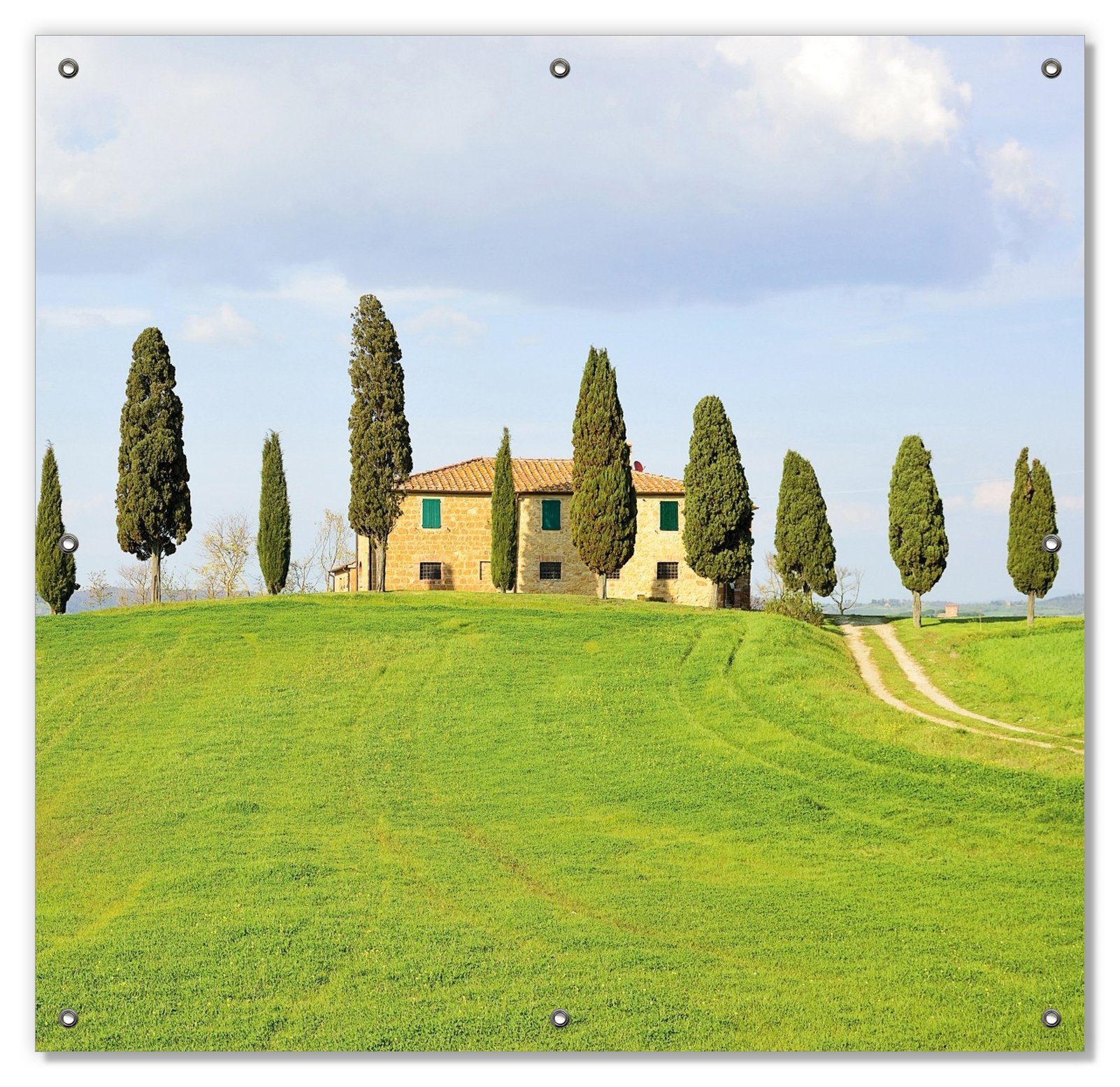 Sonnenschutz Villa auf einem Hügel in der Toskana, Wallario, blickdicht, mit Saugnäpfen, wiederablösbar und wiederverwendbar