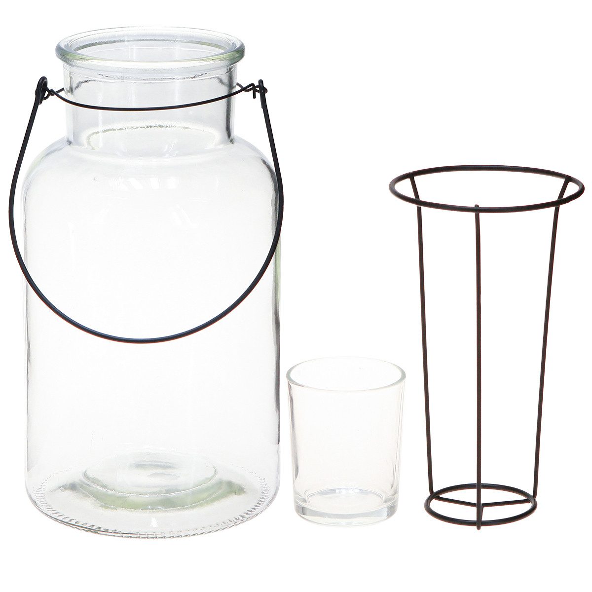 Florists Products Windlicht Flaschen Deko Windlicht Glas Metall Ø13cm Schwarz Modern – Bild 5 von 5