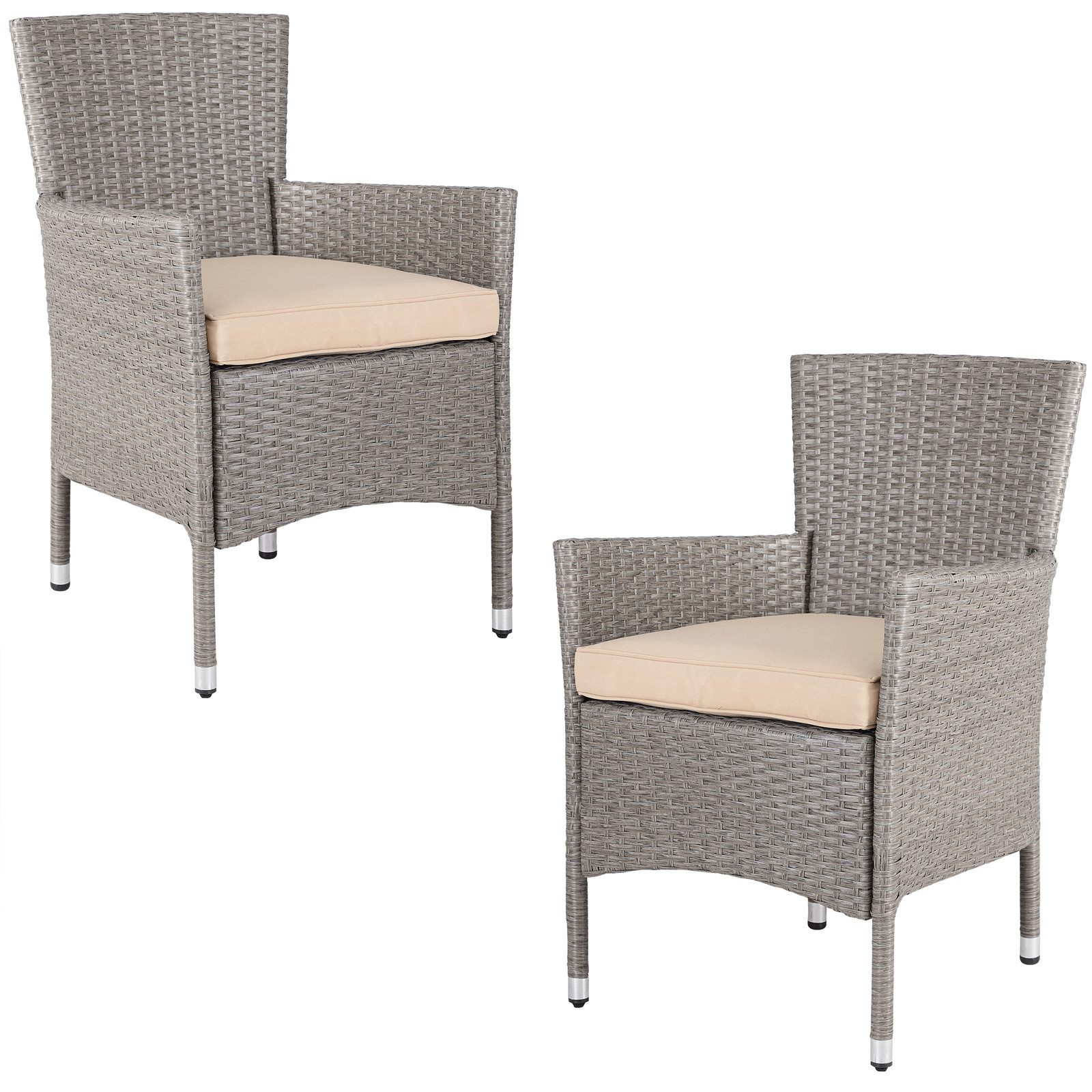 Casaria Gartenstuhl (2 St), Polyrattan 2er Set Stapelbar 7cm Auflagen 160kg Belastbarkeit