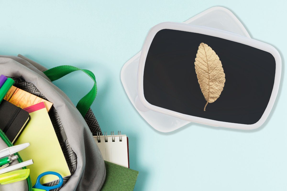 Schwarz Kunststoff, Luxus, und für Gold Kinder - Erwachsene, Brotbox Mädchen Pflanzen weiß Lunchbox - (2-tlg), Blätter für - und Brotdose, - Jungs Schwarz MuchoWow und