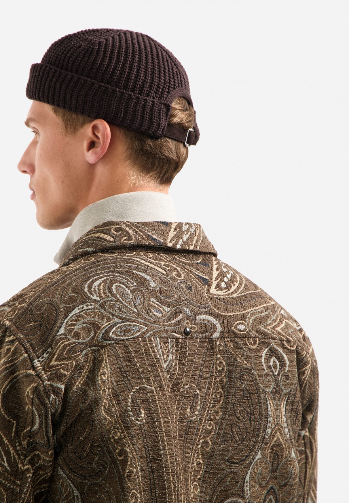 NO EXCESS Langarmhemd No Excess Jacquard-Overshirt mit Muster