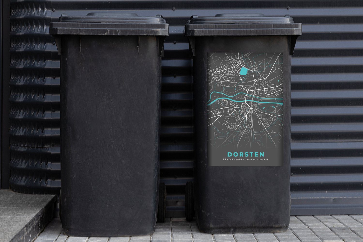 MuchoWow Wandsticker Blau Stadtplan - Sticker, (1 Mülleimer-aufkleber, Deutschland St), - Abfalbehälter Karte Mülltonne, - Container, Dorsten 