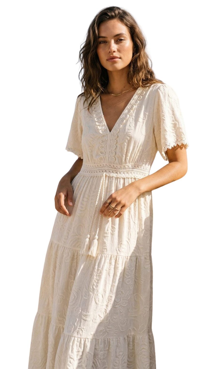 Charis Moda Maxikleid Sommerkleid im romantischen Bohéme Stil