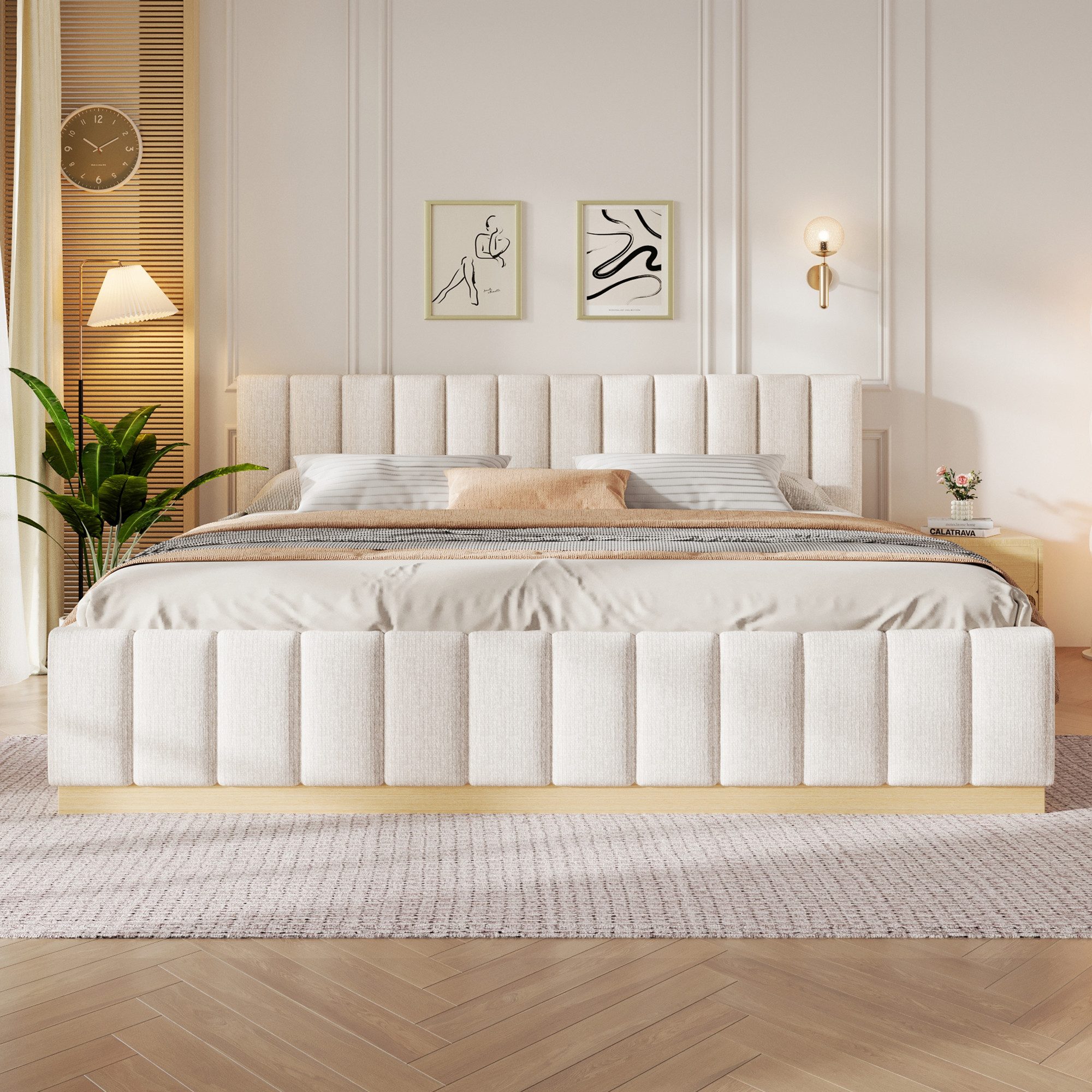 SOFTWEARY Polsterbett 180x200 cm, Doppelbett mit gepolstertem Kopfteil, Chenille