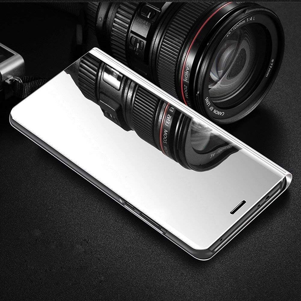 FITSU Handyhülle Spiegel Hülle für Samsung Galaxy A6 Plus Handytasche, Schlanke Klapphülle, elegantes Flipcase, Handyhülle mit Standfunktion
