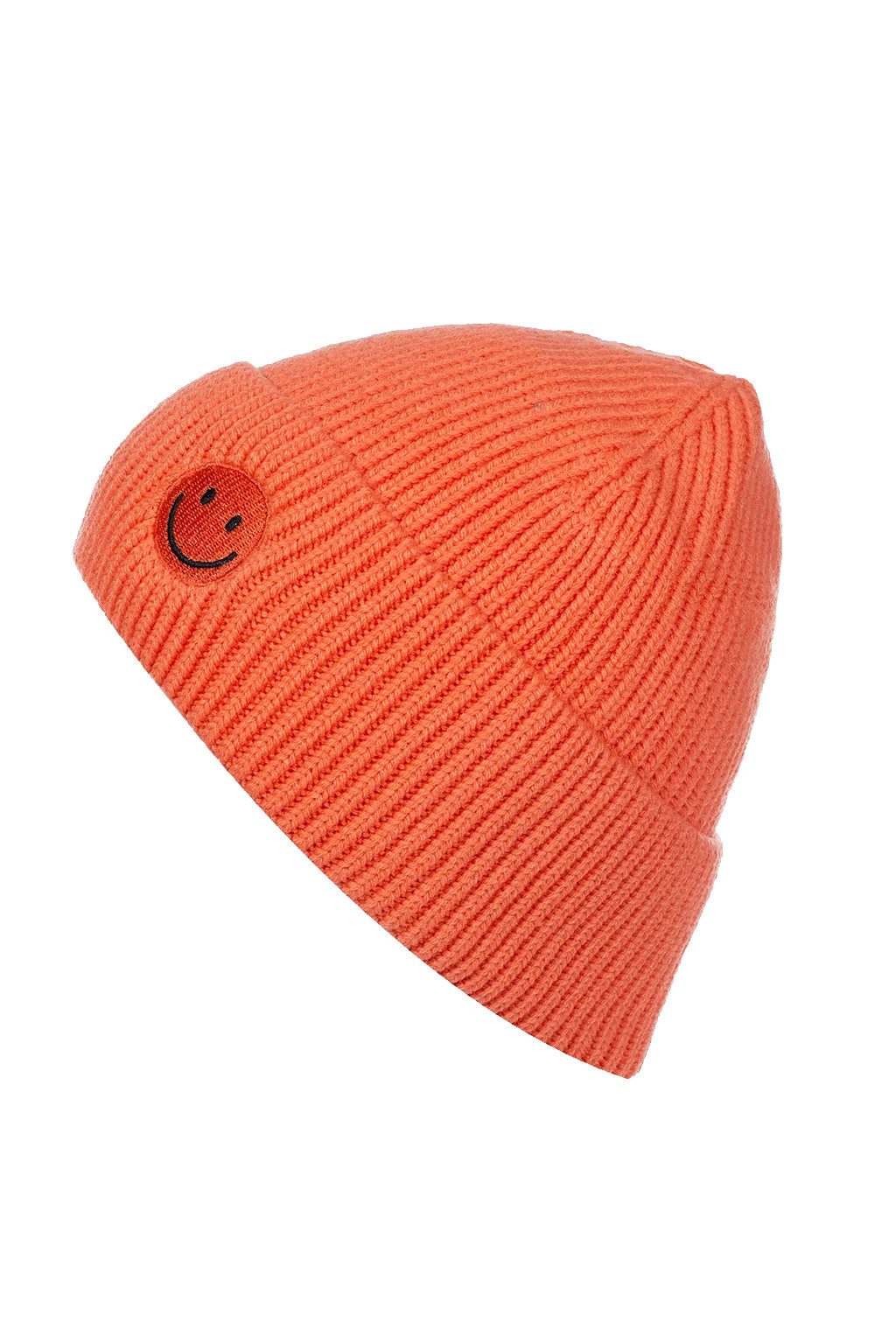 Faera Strickmütze Mit Smiley, Rippenstrick, weiches Tragegefühl für Damen (1-St., modisch) Normal Fit Zeichen elastisch Ohne Verschluss Casual-Style