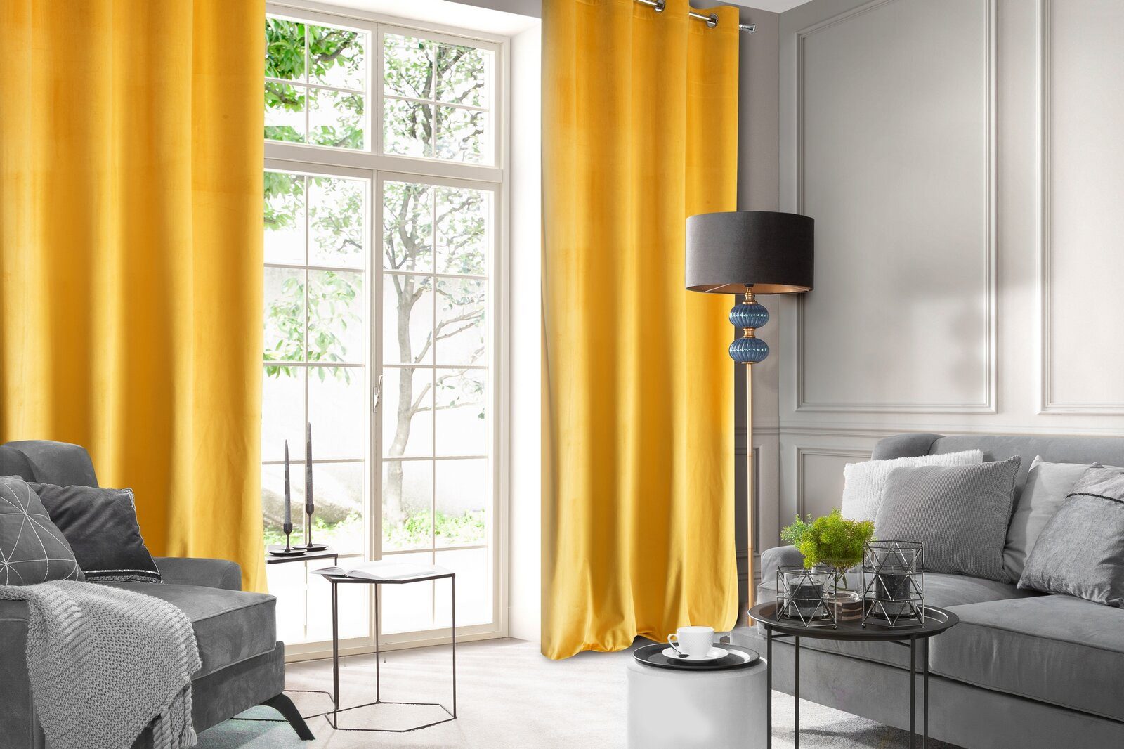 Design91 Vorhang Samtvorhänge Wohnzimmer Schlafzimmer Blickdicht Ösen Velours Velvet, Ösen