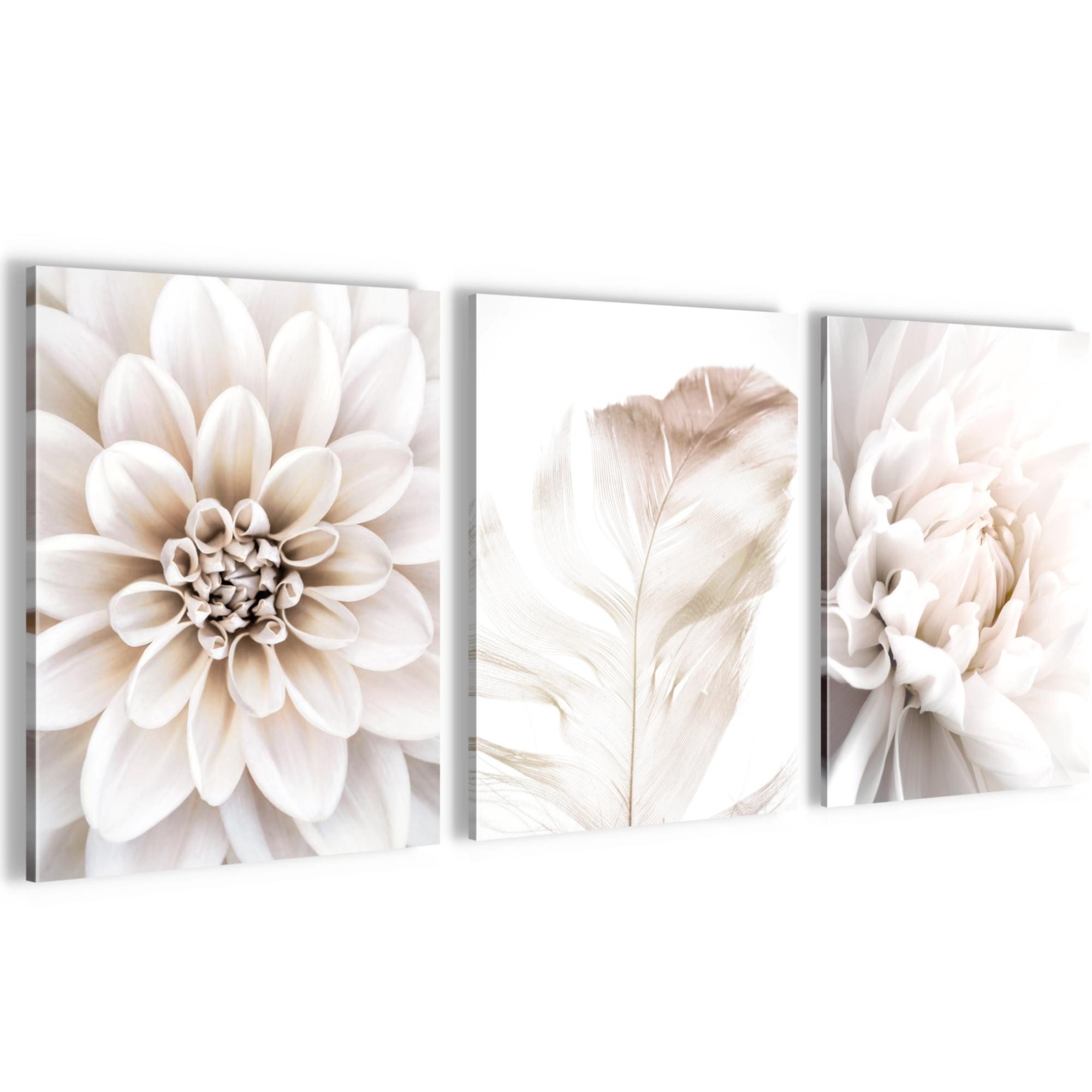 Novart Wandbild Blumen Vintage AUFHÄNGFERTIG Flur Deko 3 Bilder Grau Rosa N0335, 30 x 40 cm - 3 Bilder