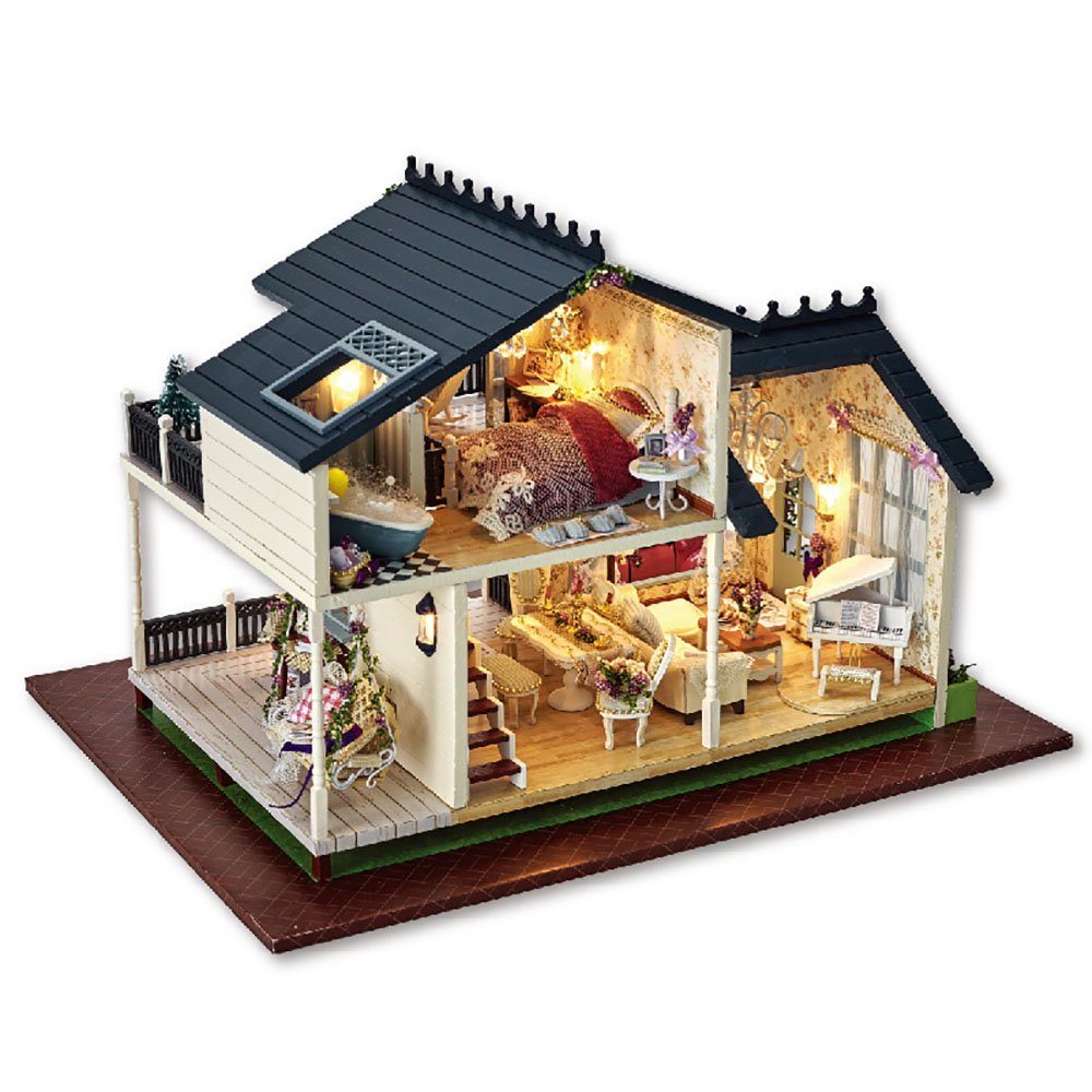 Cute Room 3D-Puzzle DIY holz Miniature Haus Puppenhaus Villa Provence, Puzzleteile, 3D-Puzzle, Miniaturhaus, Maßstab 1:32, Modellbausatz zum basteln