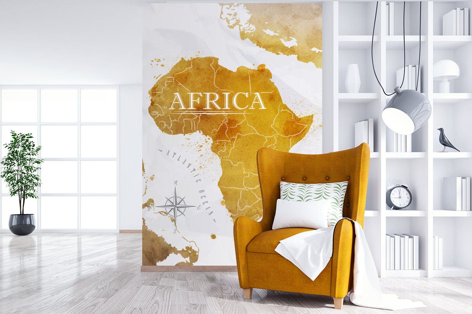 (3 St), Gold, Tapete - Vinyl Montagefertig für Wandtapete Fototapete Afrika Weltkarte bedruckt, MuchoWow Wohnzimmer, Matt, -