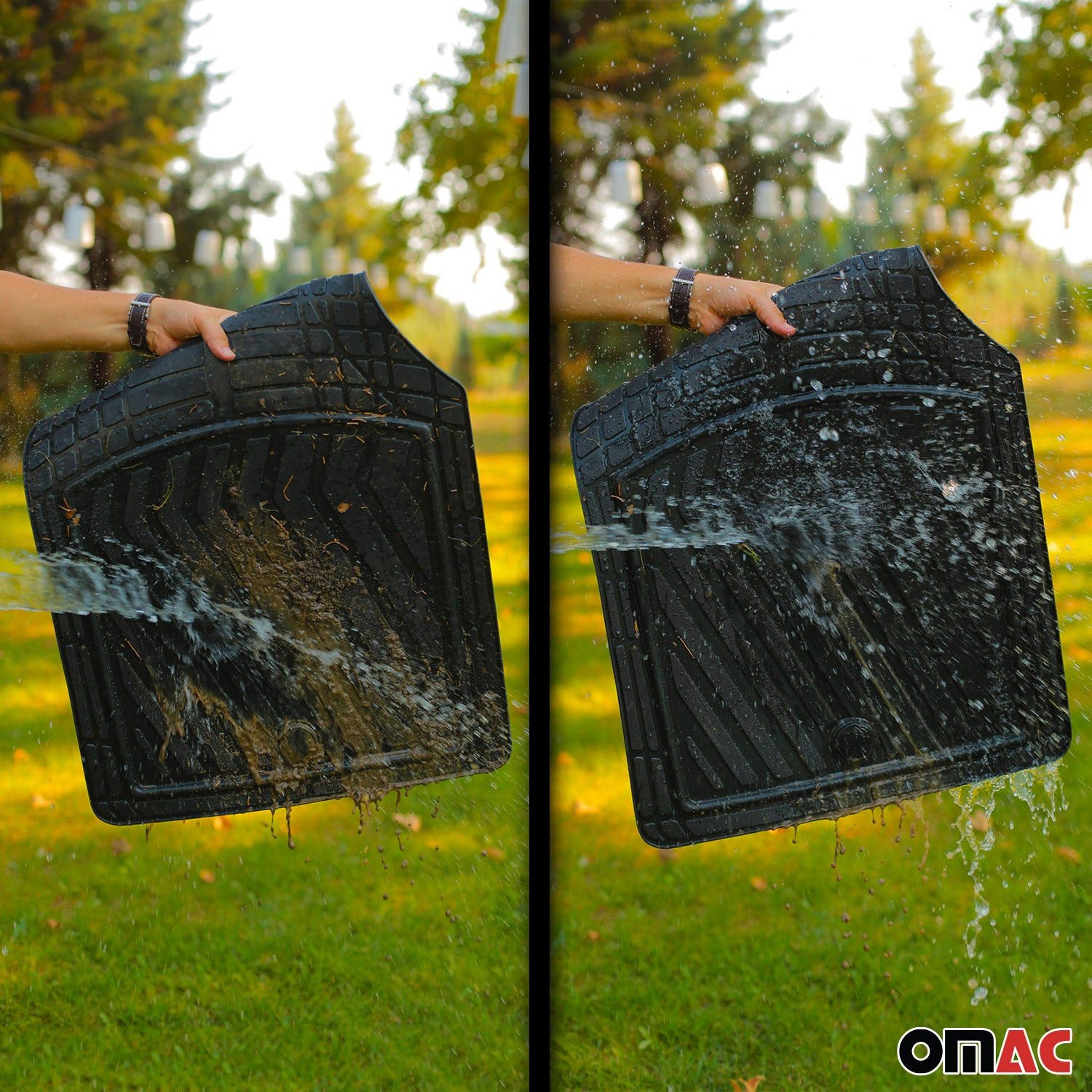 OMAC Auto-Fußmatten für VW Tiguan Touareg Touran Zuschneidbar Schwarz 5x (5 St), für VW Tiguan Touareg Touran VW Tiguan Touareg Touran, Antirutsch,Wasserfest,Einfache Installation