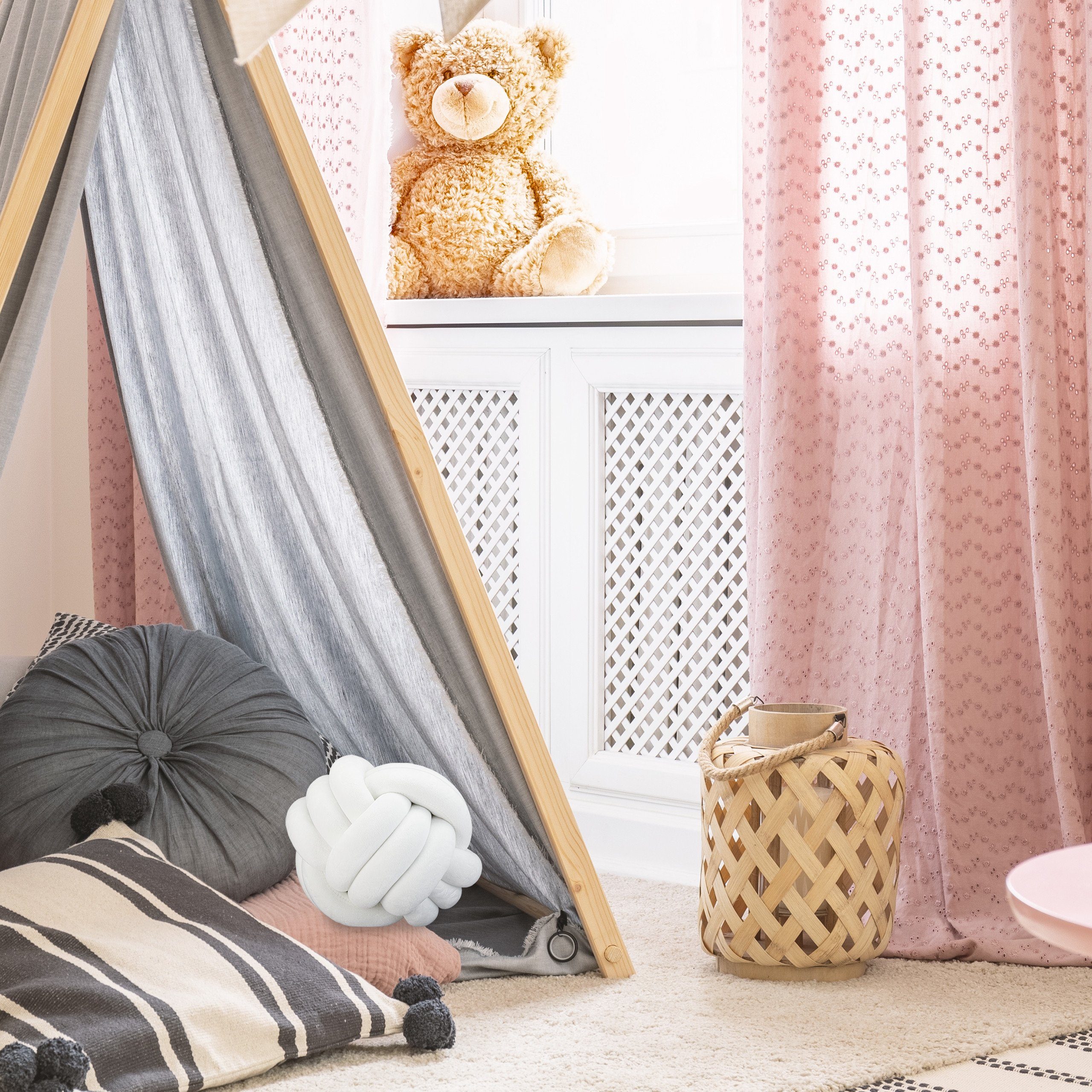 relaxdays Dekokissen Knotenkissen, weiß – Bild 2 von 5