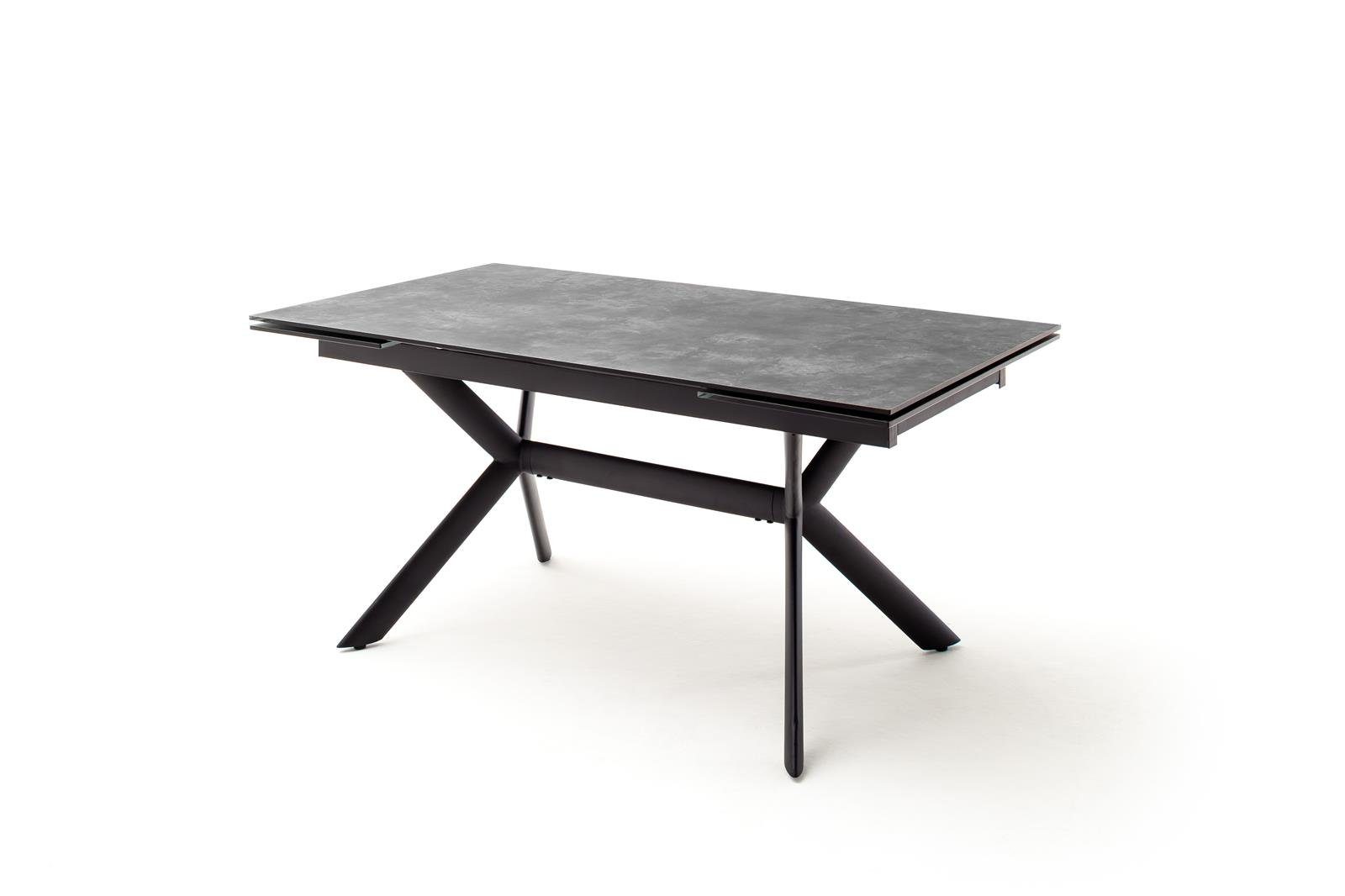 240 Gestell möbelando matt 160 ausziehbar Sicherheitsglas SIROS, vormontierten Tischplatte Tischplatte mit in Stirnauszug, mit Esstisch HPL, Steinoptik aus Grau mit schwarz bis cm, Esstisch