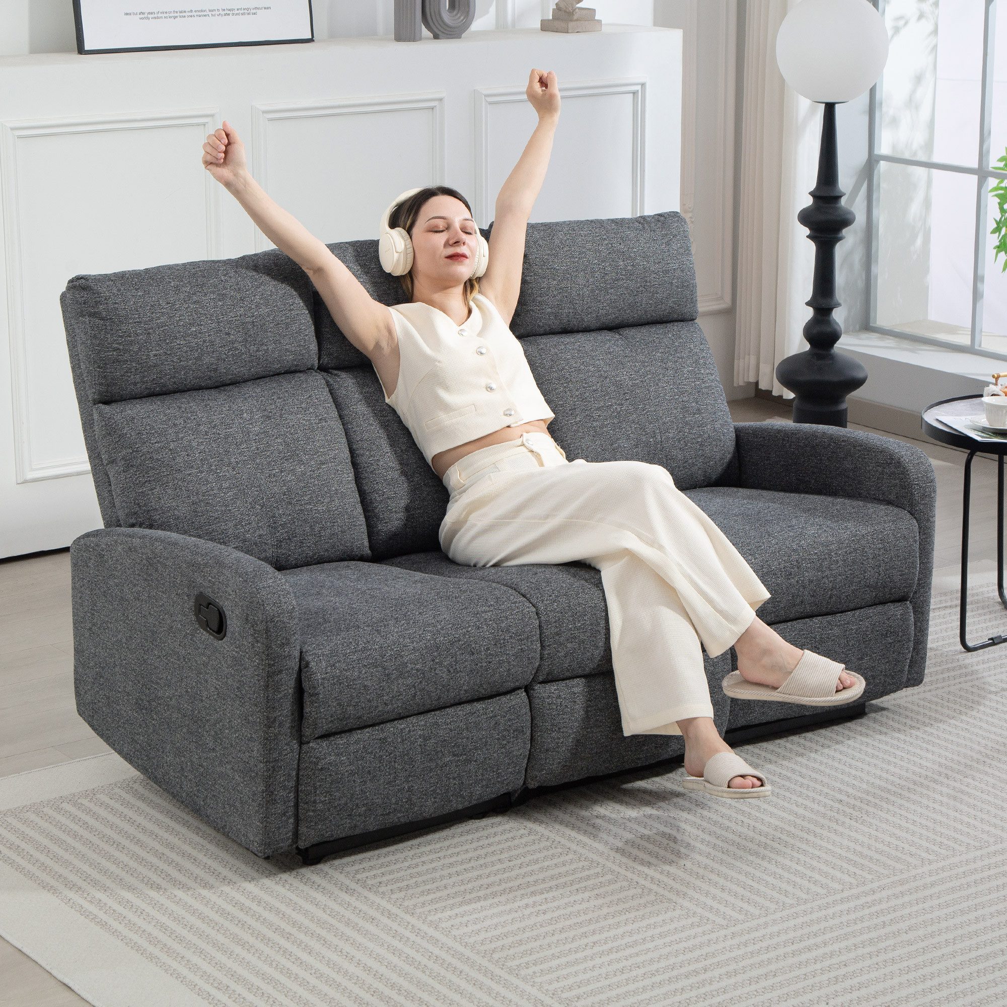 HOMCOM Relaxsessel 2-Sitzer Liegesessel mit Liegefunktion, Grau (Liegesessel mit Liegefunktion, 1-St., Ruhesessel), Handbetätigte Liegefunktion