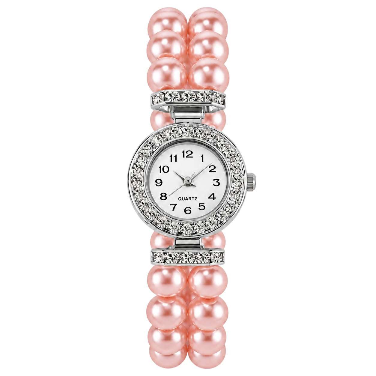 Taffstyle Quarzuhr Perlenuhr Damen Armbanduhr mit elastischem Perlenarmband und Strass, (Stylische Schmuckuhr und Damenuhr als stilvolles Accessoire und Geschenkidee), Elastisches Armband