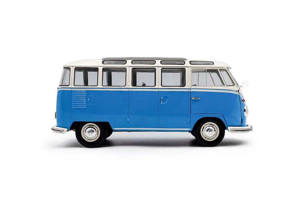 Solido Modellauto VW T1 Samba Bus 1962 blau weiß, Maßstab 1:18