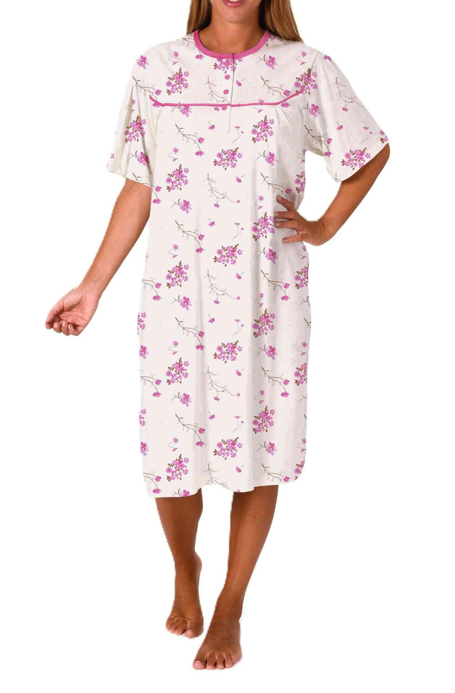 Normann Nachthemd Klassisches Damen Nachthemd kurzarm fraulich mit Knopfleiste am Hals