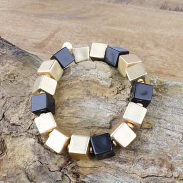 KARMA Perlenarmband Set Damenarmband schwarz gold Würfel Armband, Damenschmuck Modeschmuck Accessoires