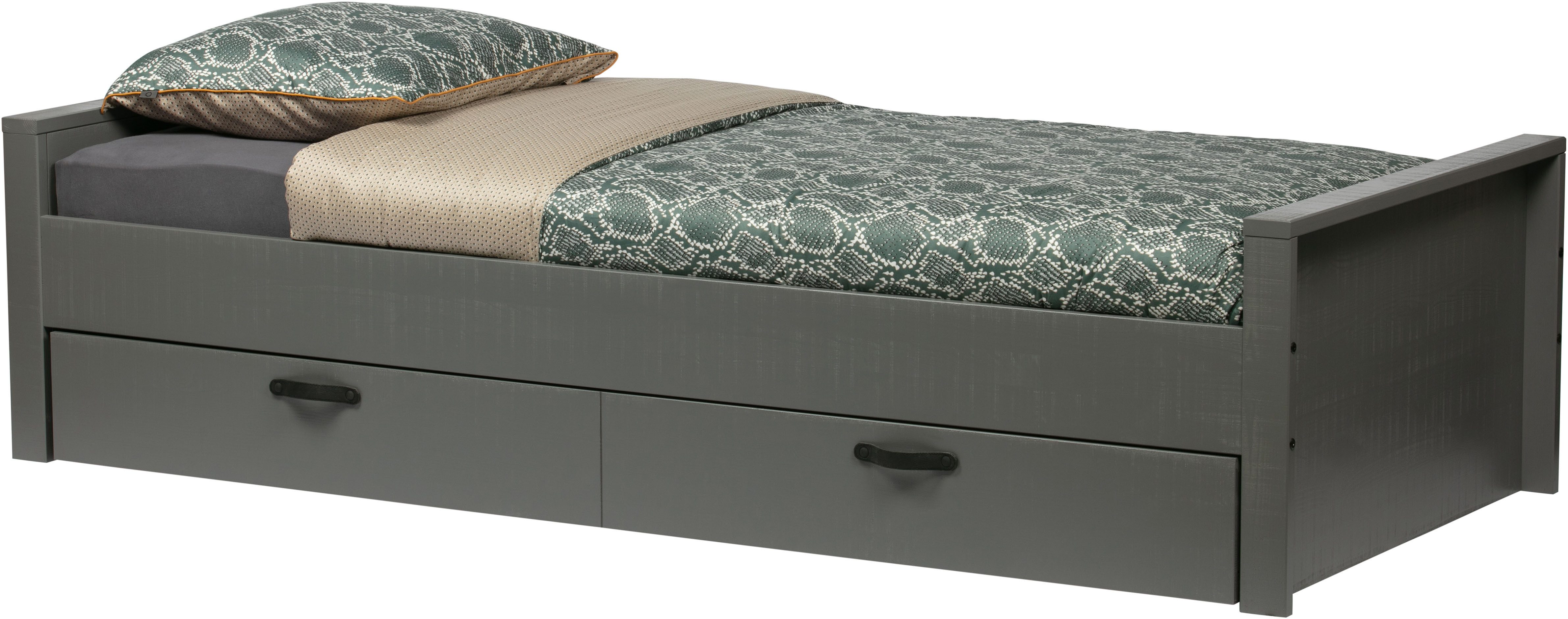 WOOOD Bettgestell Morris FSC®-Kiefernholz bandsägerauh,H 53 x B 214 x T 95 cm, Matratzenmaß 90x200 cm, einfach zu montierbar, Schublade optional