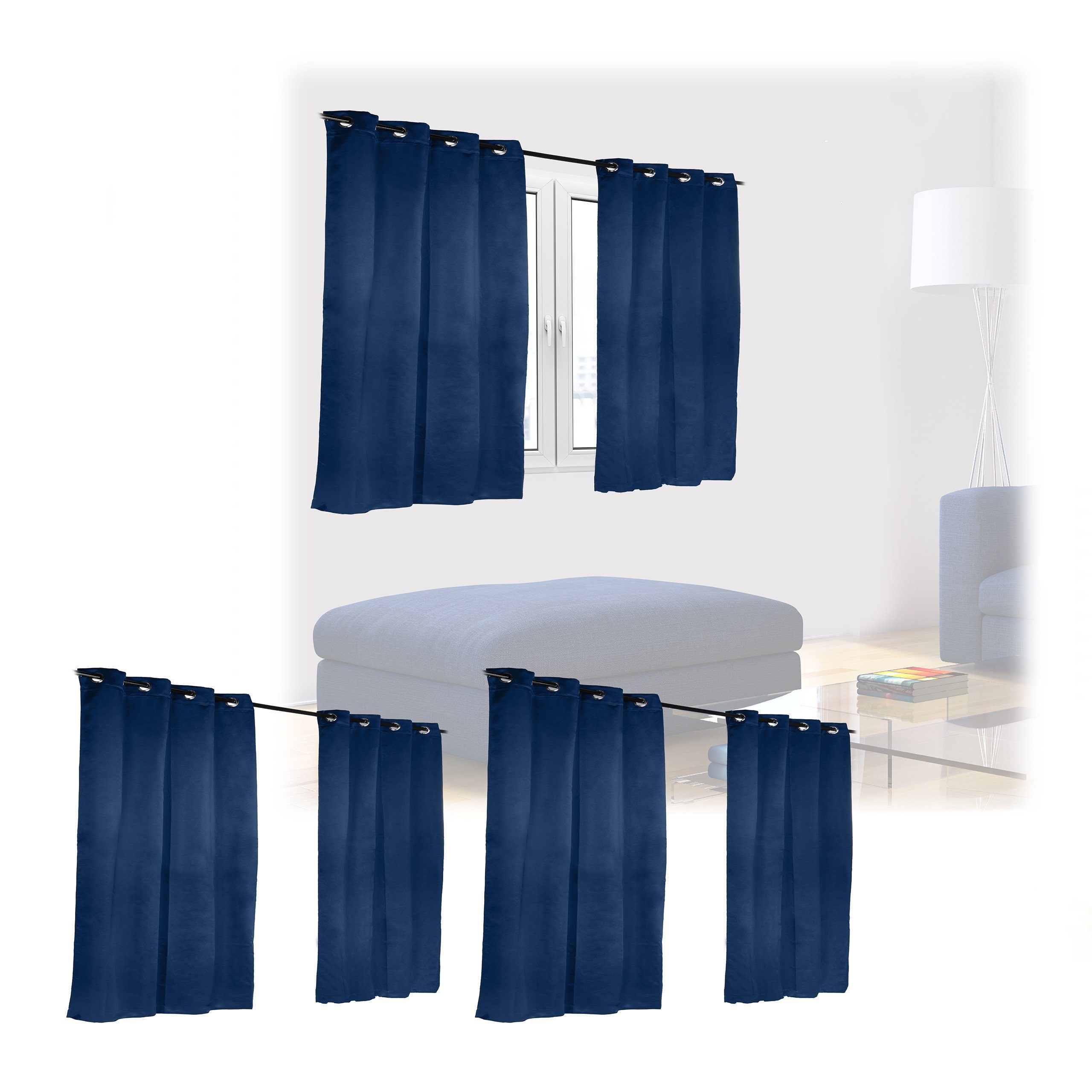 Vorhang 6 x Vorhang blau 90 x 135 cm, relaxdays | Fertiggardinen