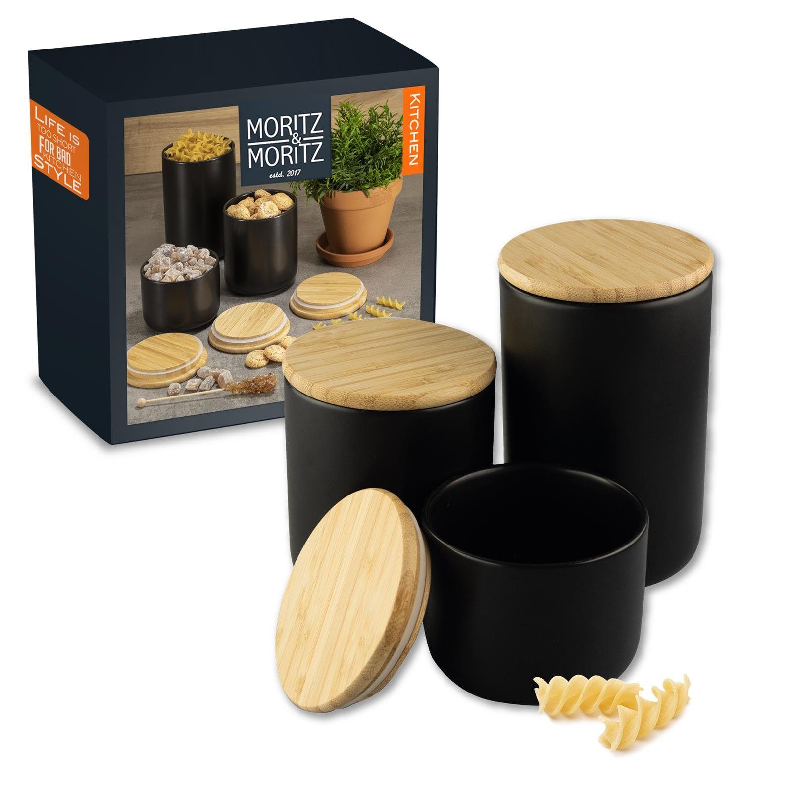 Moritz & Moritz Vorratsdose Moritz & Moritz Vorratsdose Schwarz Set, (3er Set, 6-tlg), 400-900 ml - Beschreibbar