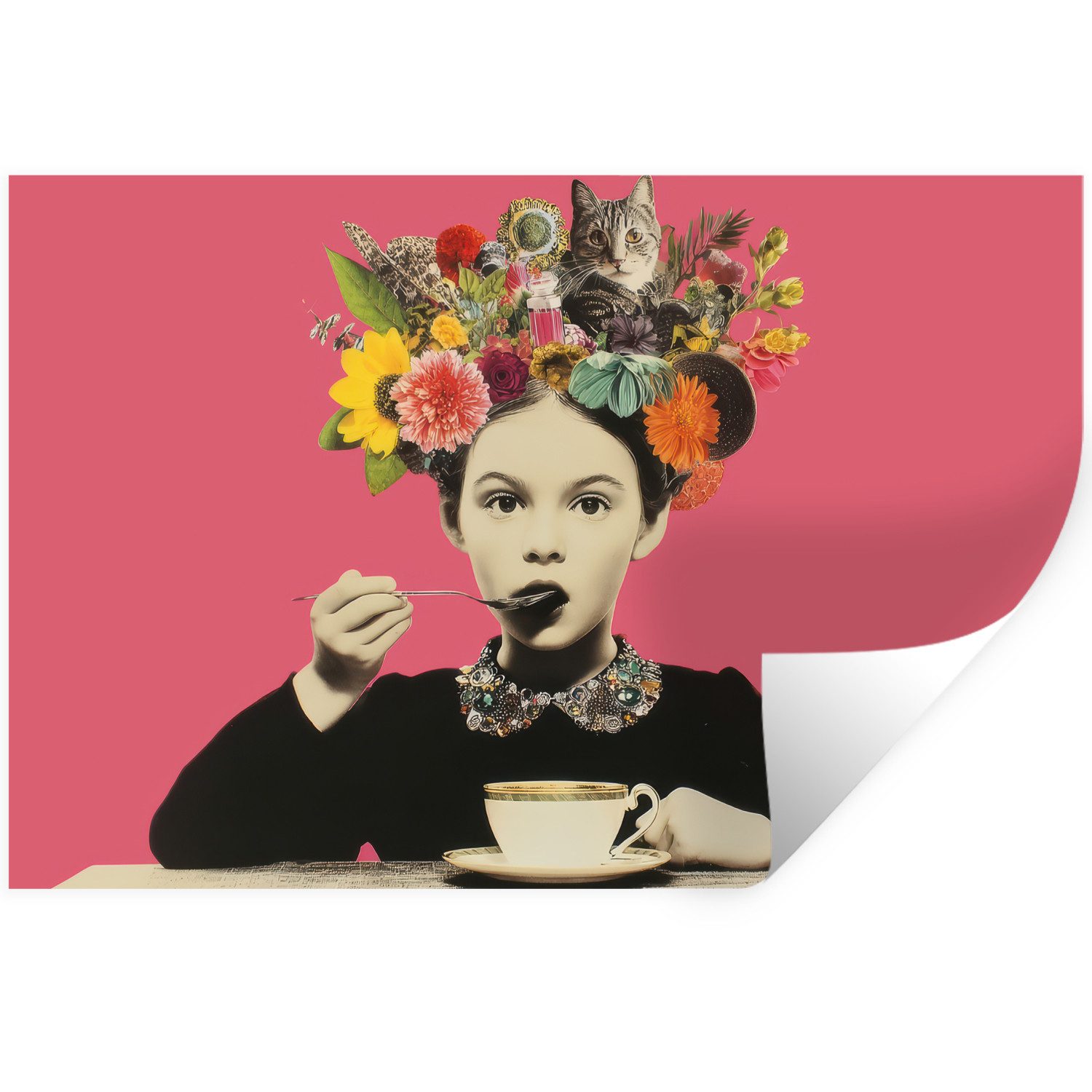 MuchoWow Wandsticker Mädchen - Tasse - Blumen - Rosa (1 St), Wanddeko, Aufkleber, Wandtattoo, 120x80 cm