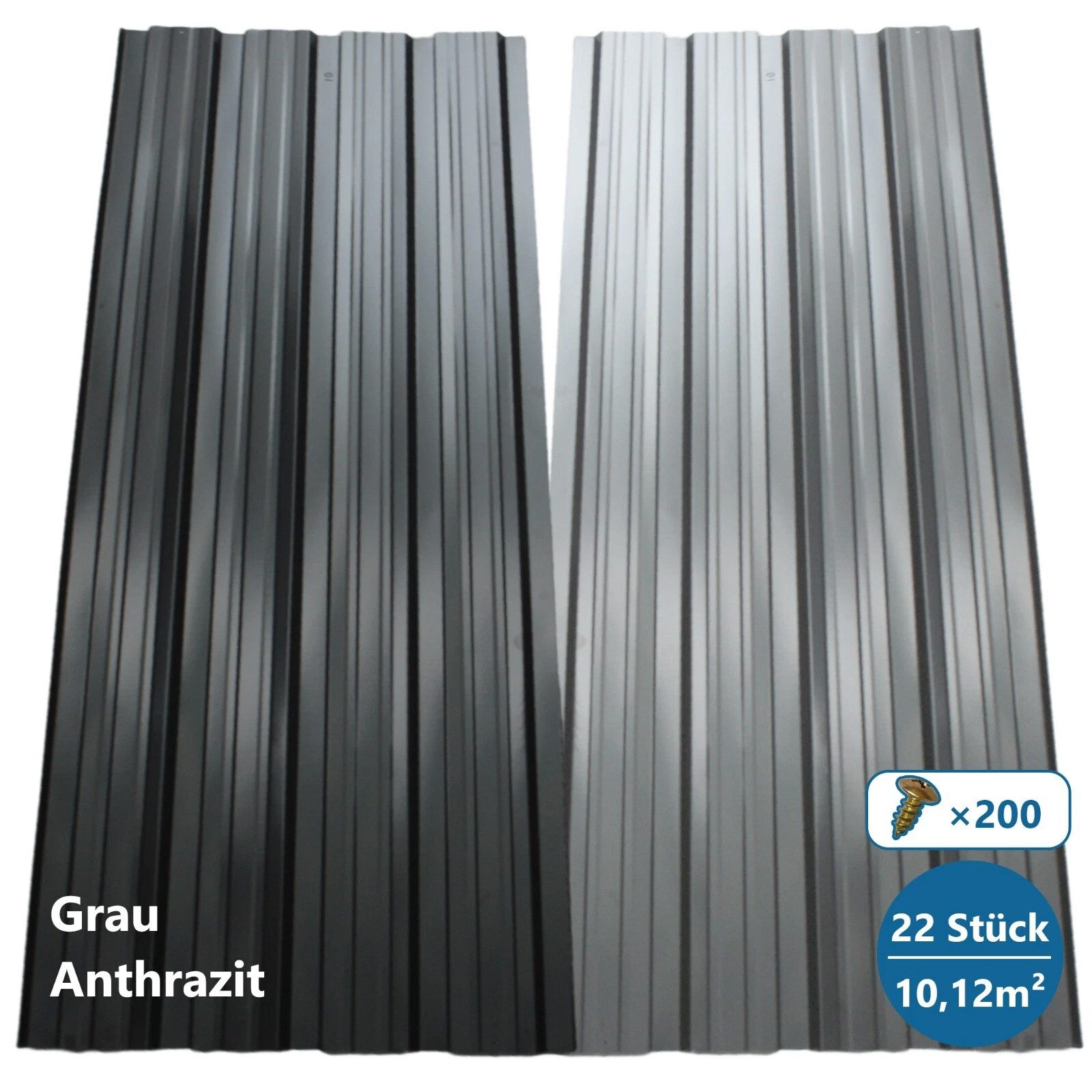 Bolwins Trapezblech 22x Profilblech Bleche Trapezblech Metall Dachblech Stahlblech Platten, Verzinkter und lackierter Stahl Verzinkt, schwarz lackiert, korrosionsschützend, witterungsbeständig, (Komplettset, Dach- und Wandprofil-Set 22-St. 22 Trapezbleche 108 × 42,6 cm, 200 Befestigungsschrauben) Verzinkt, lackiert, Wasserablaufrille, inkl. 200 Schrauben, robust