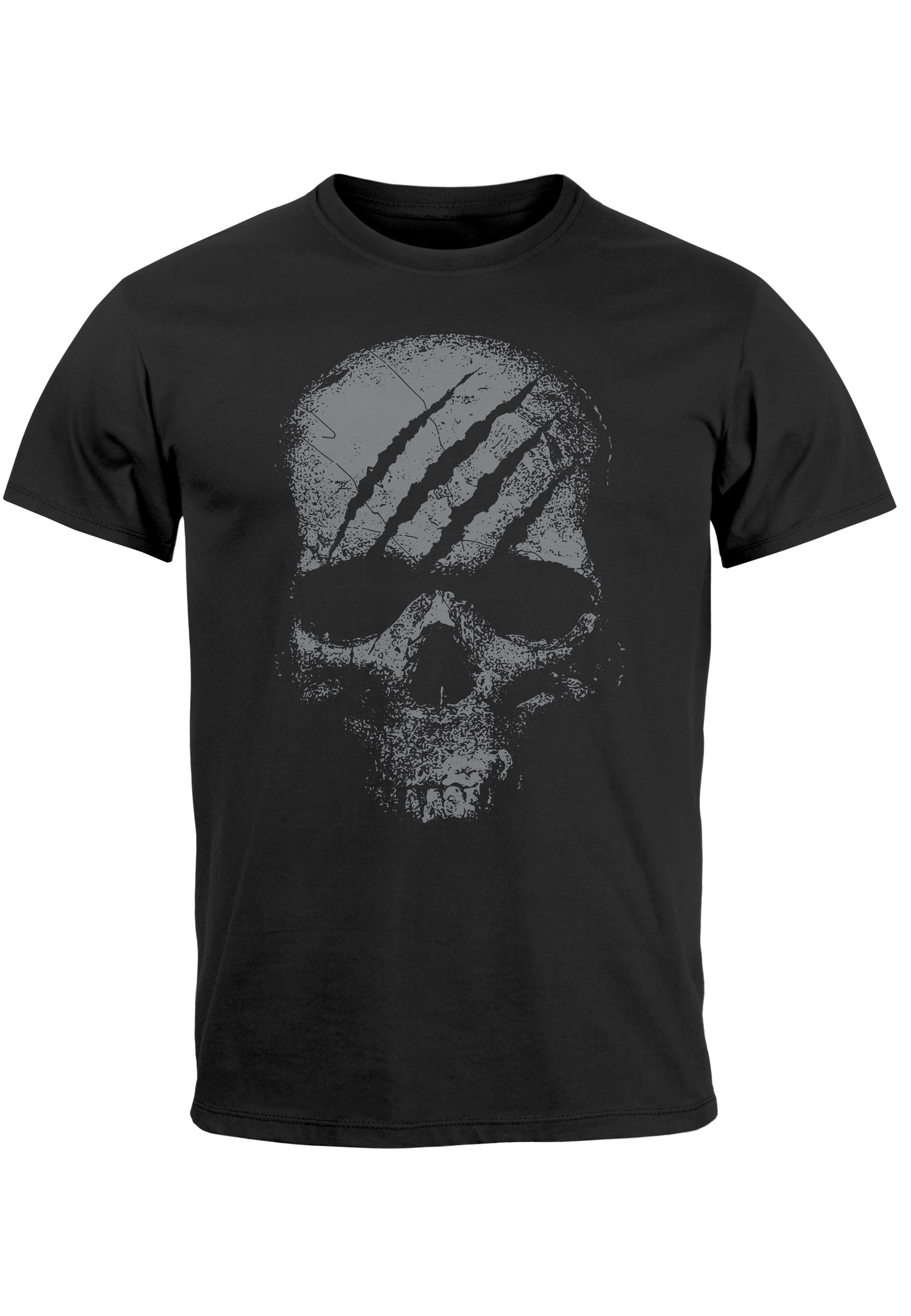 Skull schwarz Neverless mit Totenkopf Print Print-Shirt Herren Fas Totenschädel T-Shirt Aufdruck Print Skelett