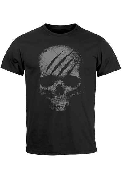 Neverless Print-Shirt Herren T-Shirt Totenkopf Skull Totenschädel Skelett Print Aufdruck Fas mit Print