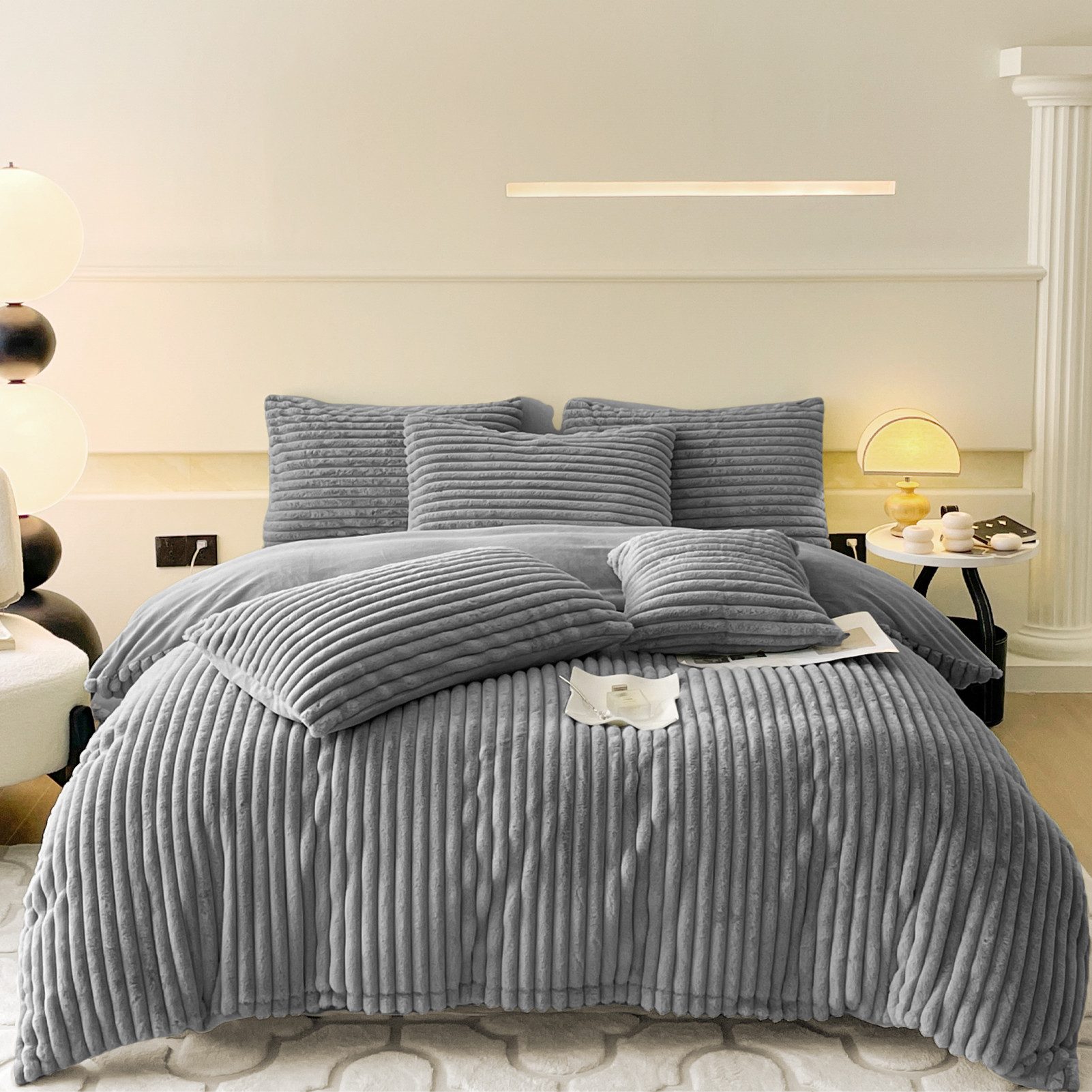 KEAYOO Bettwäsche Flauschiger Kunstfell-Streifen, 2 teilig, günstig online kaufen