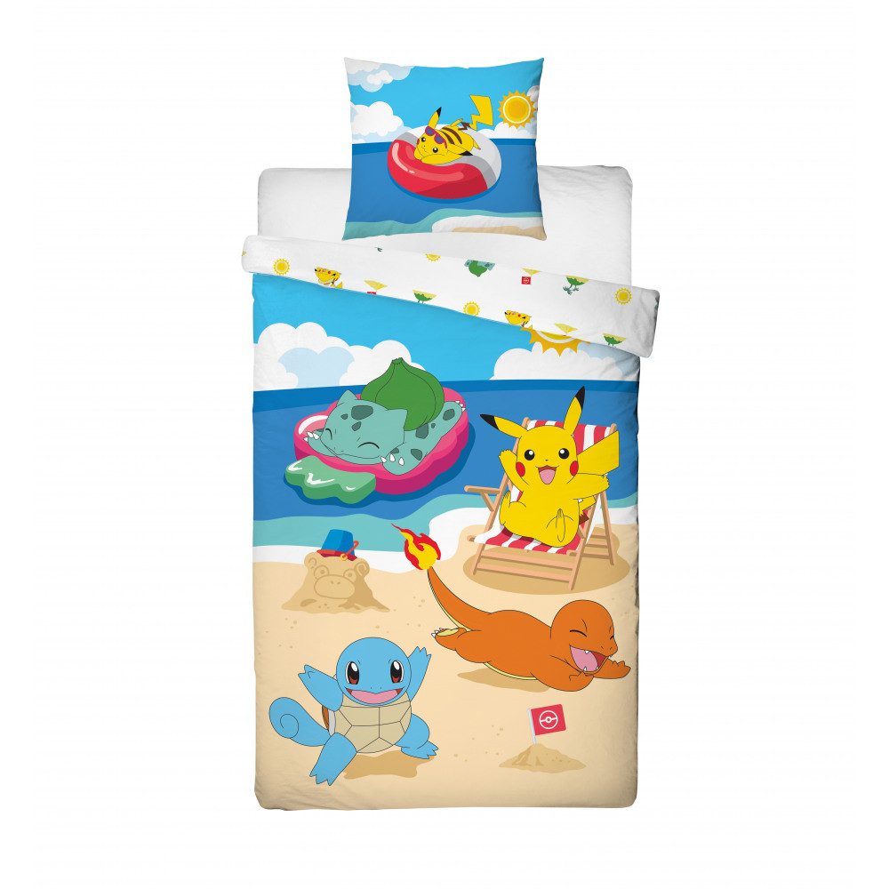 Bettwäsche Pokemon Pikachu Beach Mikrofaser Bettwäsche 2 tlg Set, POKÉMON, 2 teilig, 135-140 x 200 Deckenbezug 63x63cm Kissenbezug