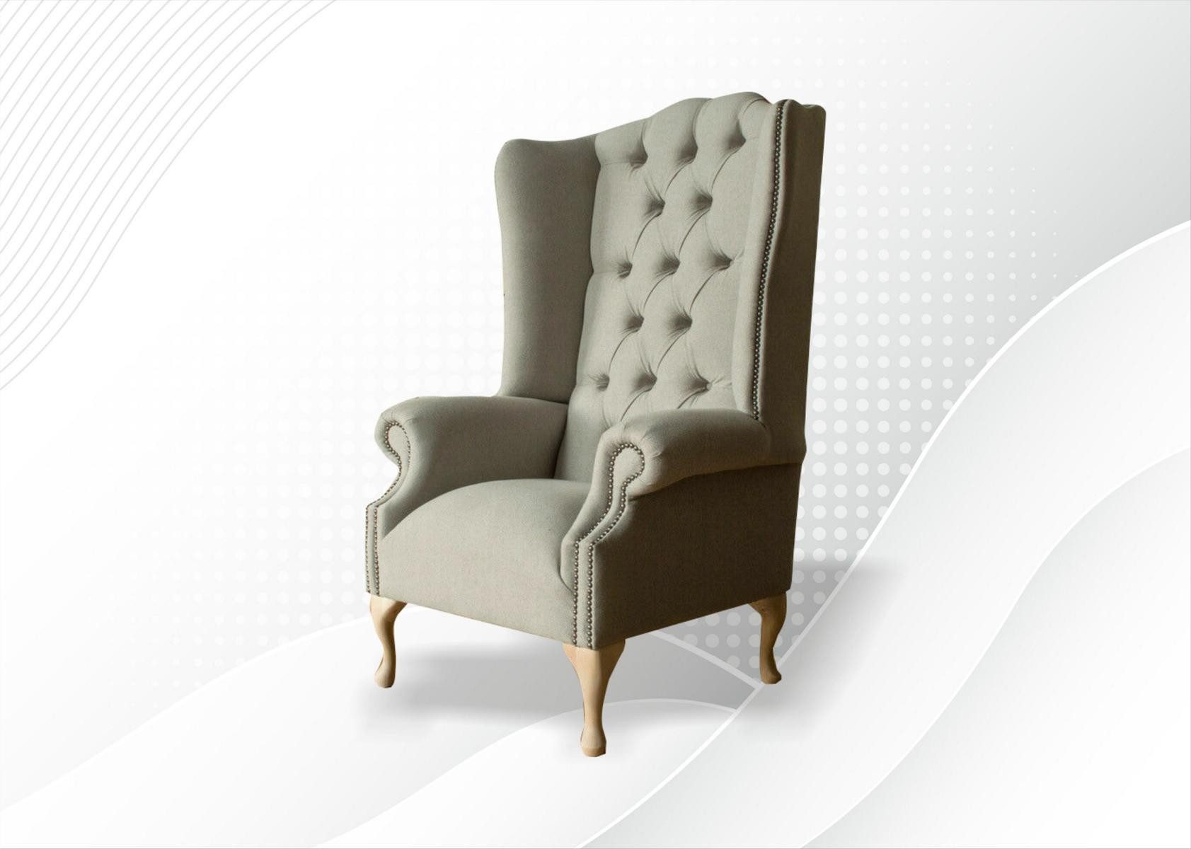 Xlmoebel Ohrensessel Grauer Chesterfield Ohrensessel mit hochwertiger Textilpolsterung (1-St., Sessel), Hergestellt in Europa