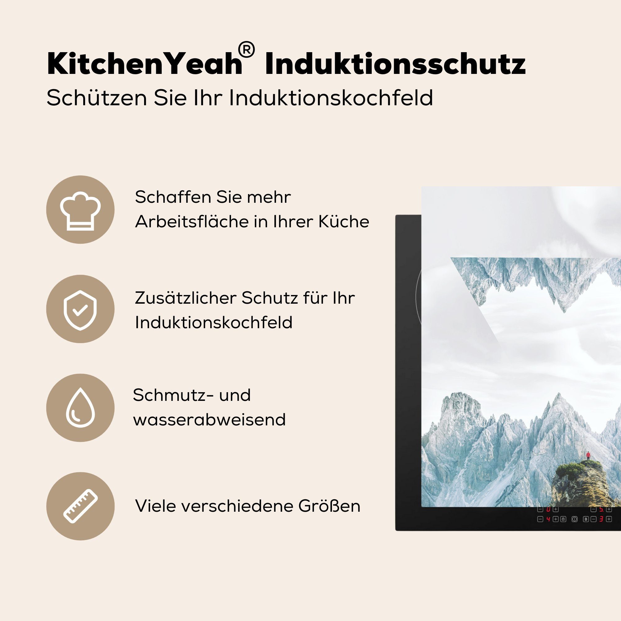 küche für Ceranfeldabdeckung, (1 Geometrische Berglandschaft, tlg), Herdblende-/Abdeckplatte MuchoWow Vinyl, cm, 78x78 Arbeitsplatte