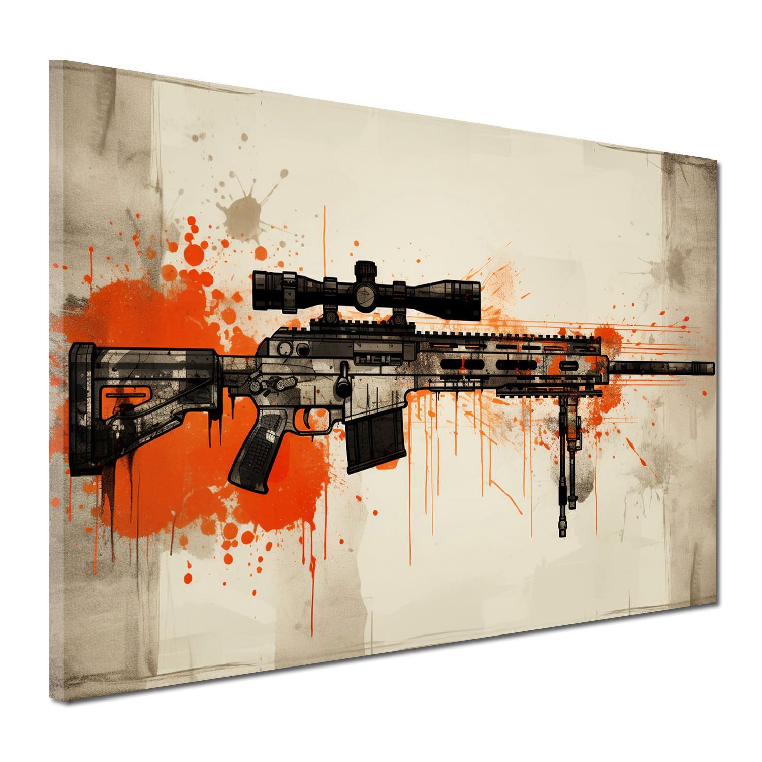 Artedinoi Leinwandbild Gewehr Sturmgewehr Street Art Splatter Leinwandbild Kunstdruck XL Deko, Gewehr, Street Art
