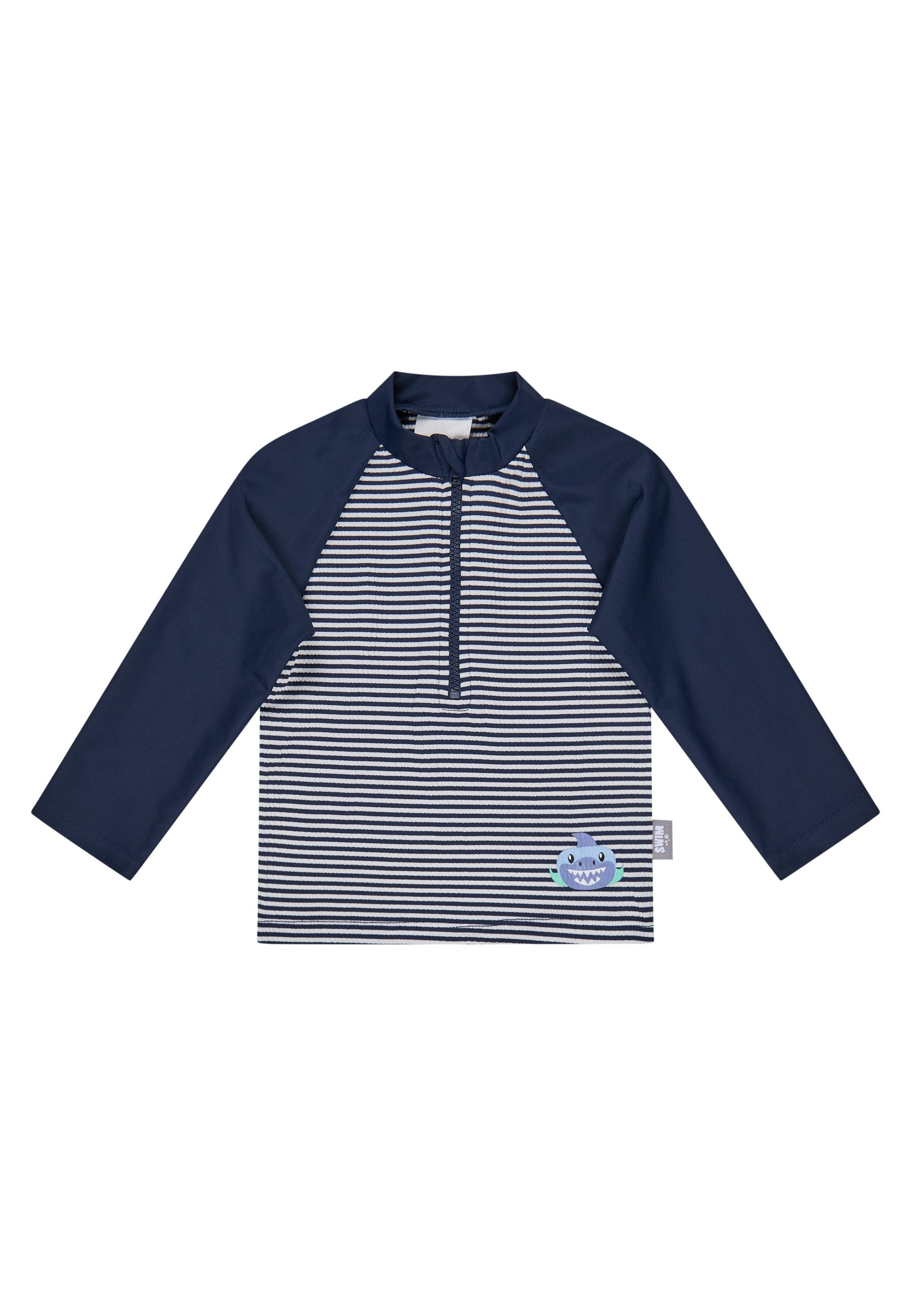 Sterntaler® Schwimmanzug 50+ Badeshirt langarm Hai (1-St) Badeshirt langarm Seersucker mit Hai-Print, Reißverschluss, Stehkragen