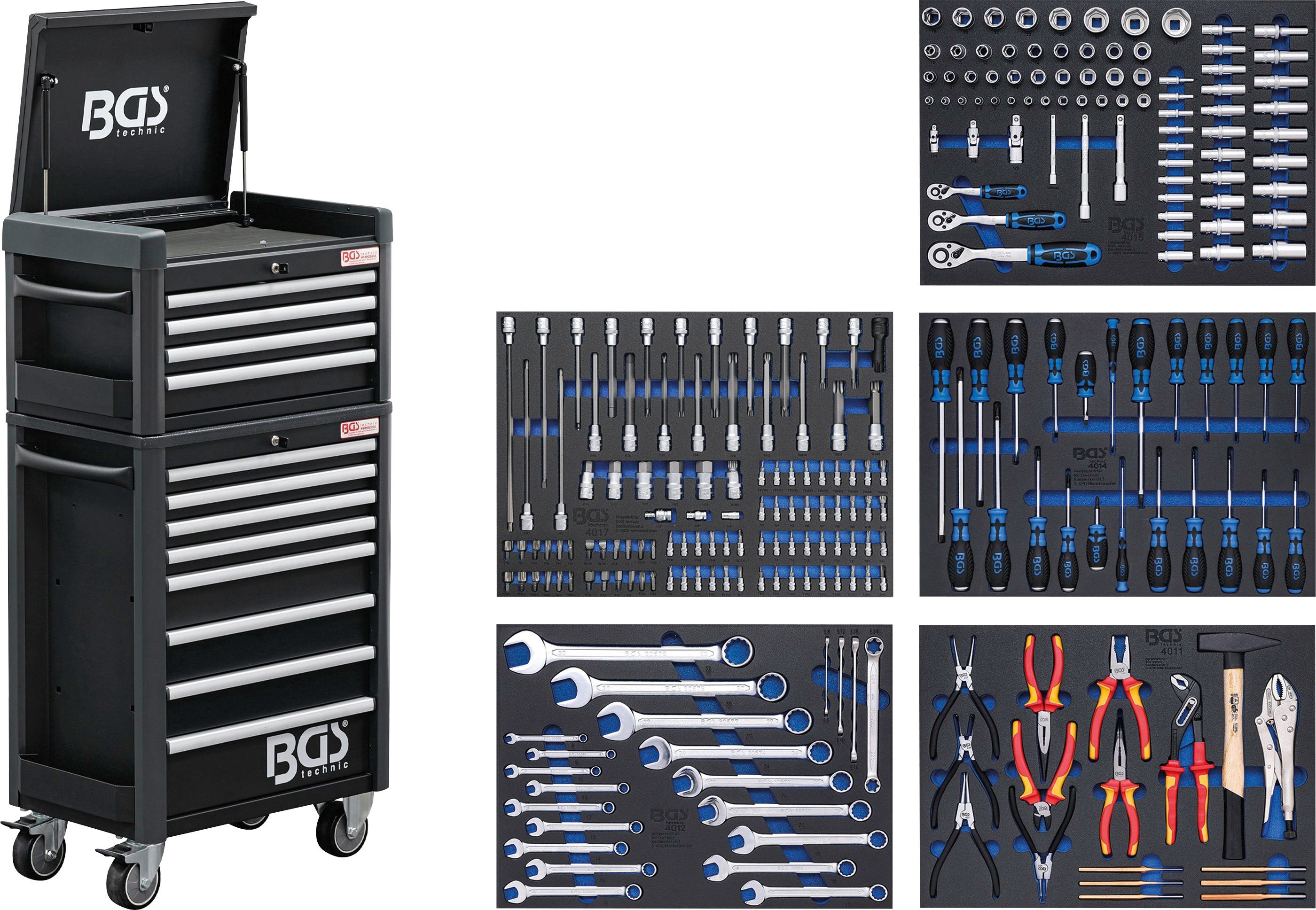 späteste Arbeit BGS Werkstattwagen Profi Standard Maxi, befüllt, 263-tlg. (263-tlg), 12 Schubladen Werkzeugset